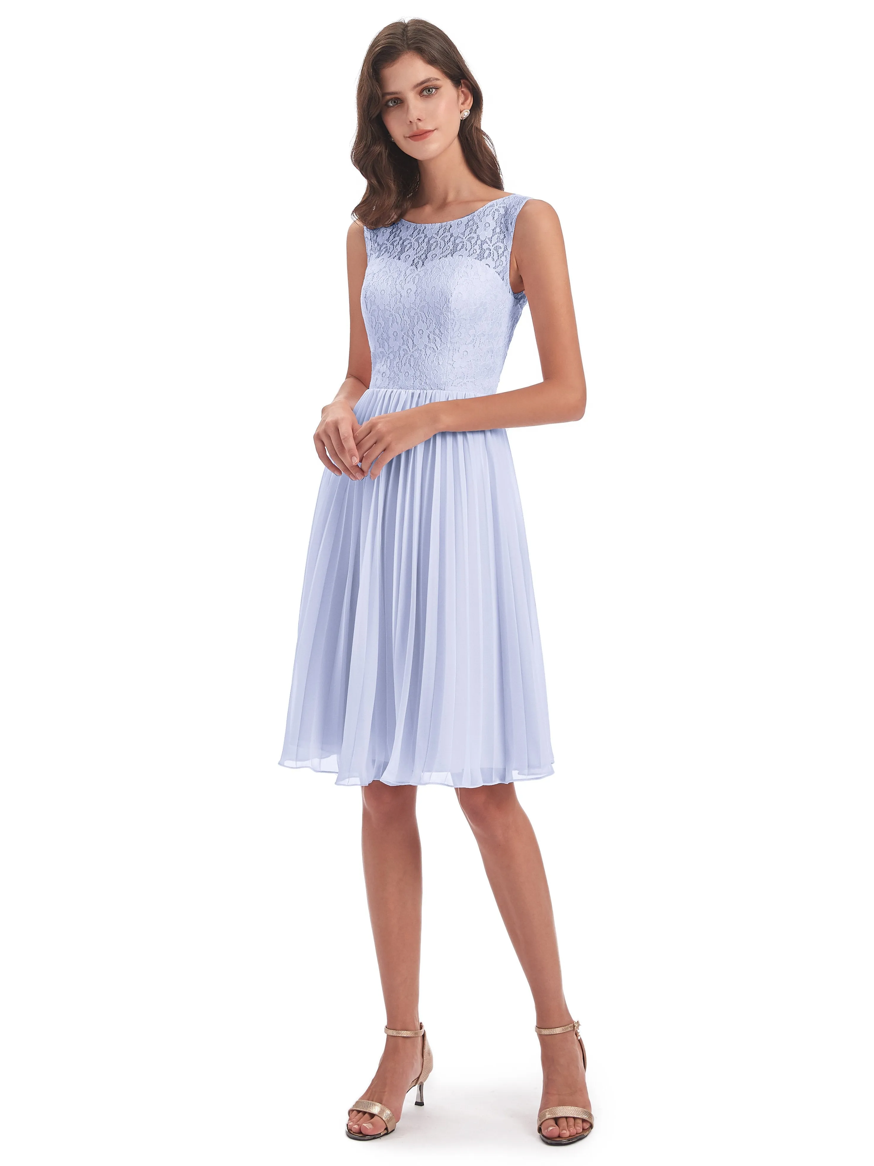 Phoebe Fitted Chiffon/Lace A-line Bateau Short Bridesmaid Dresses