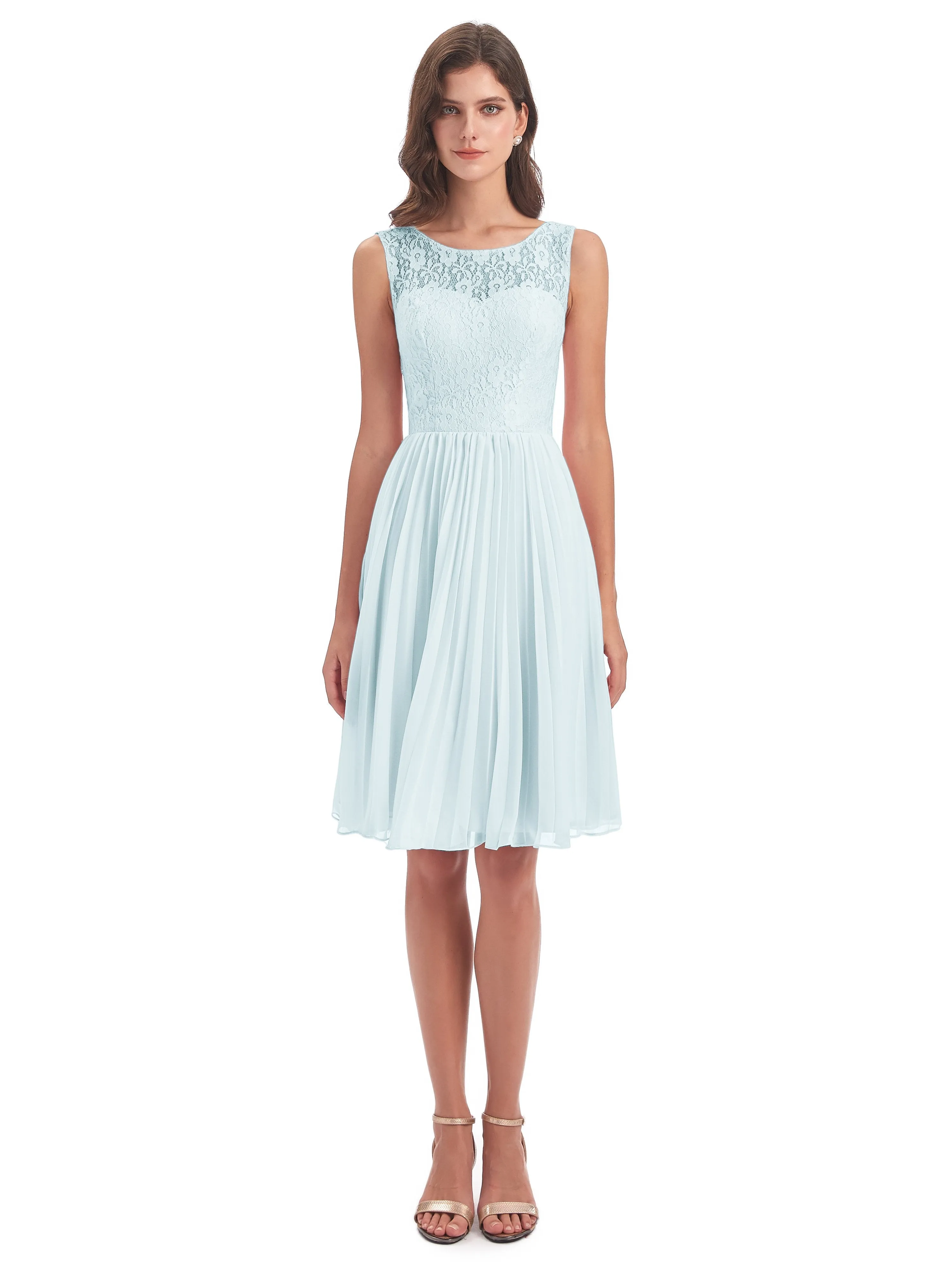 Phoebe Fitted Chiffon/Lace A-line Bateau Short Bridesmaid Dresses