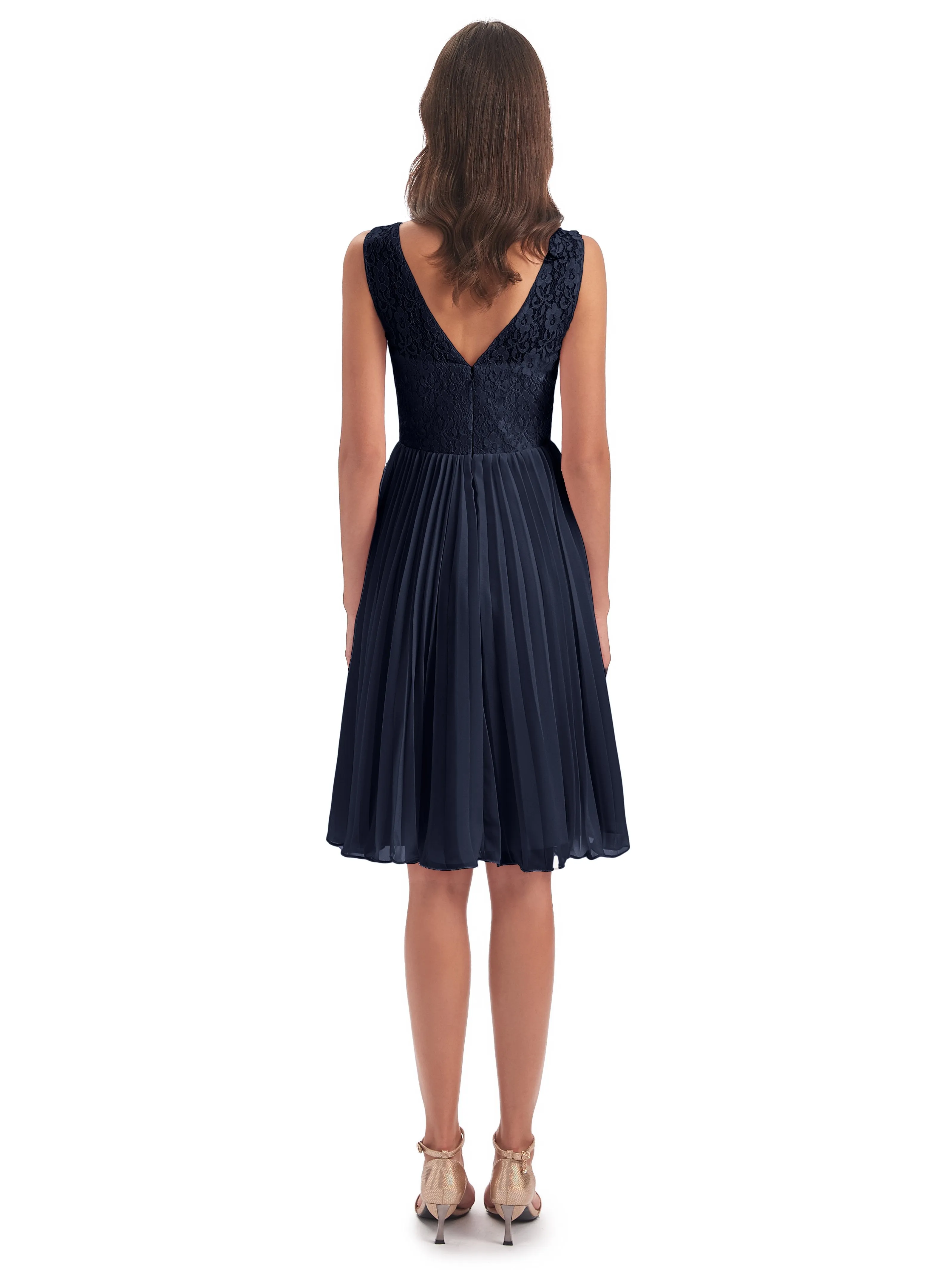 Phoebe Fitted Chiffon/Lace A-line Bateau Short Bridesmaid Dresses