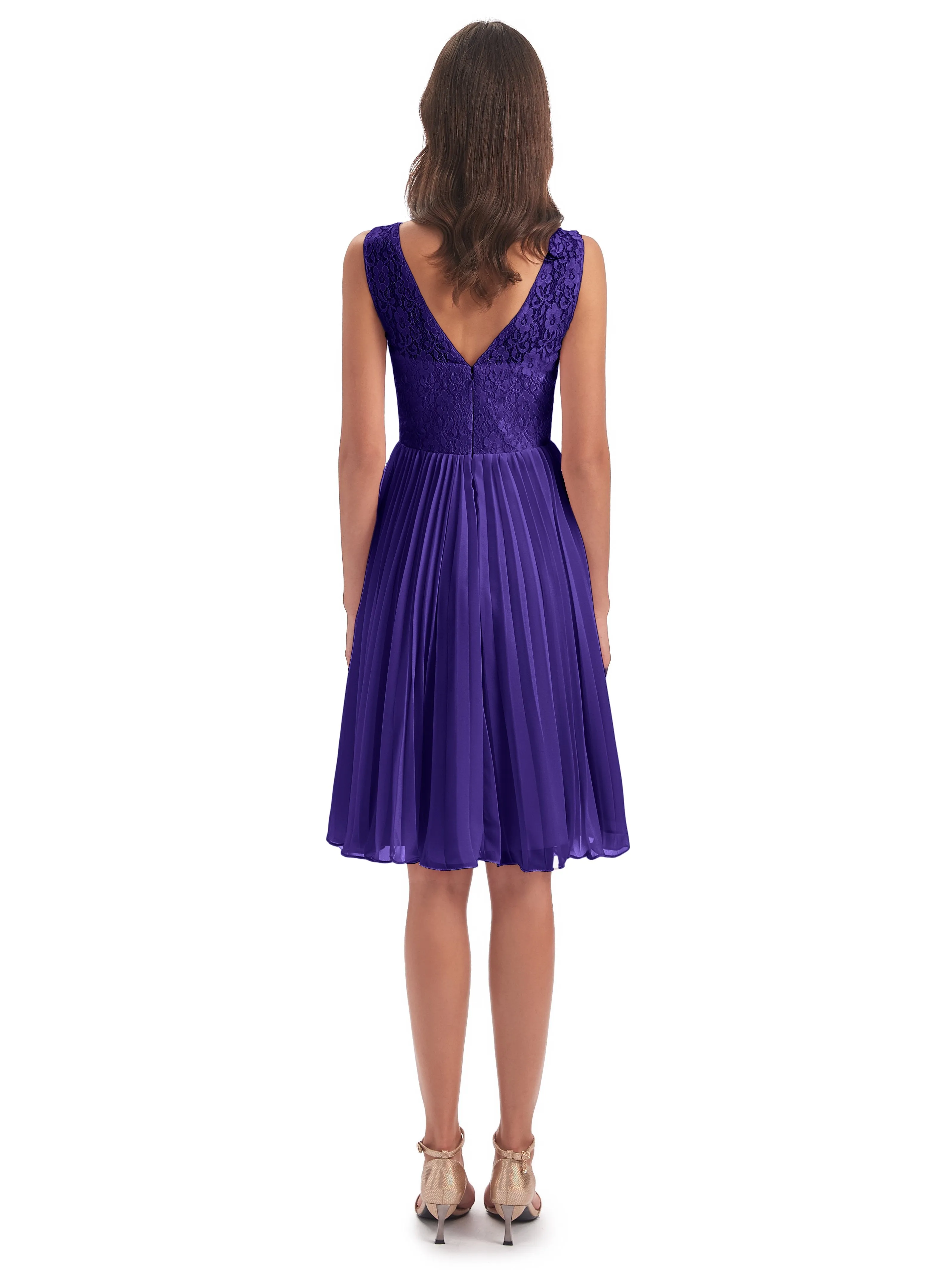 Phoebe Fitted Chiffon/Lace A-line Bateau Short Bridesmaid Dresses