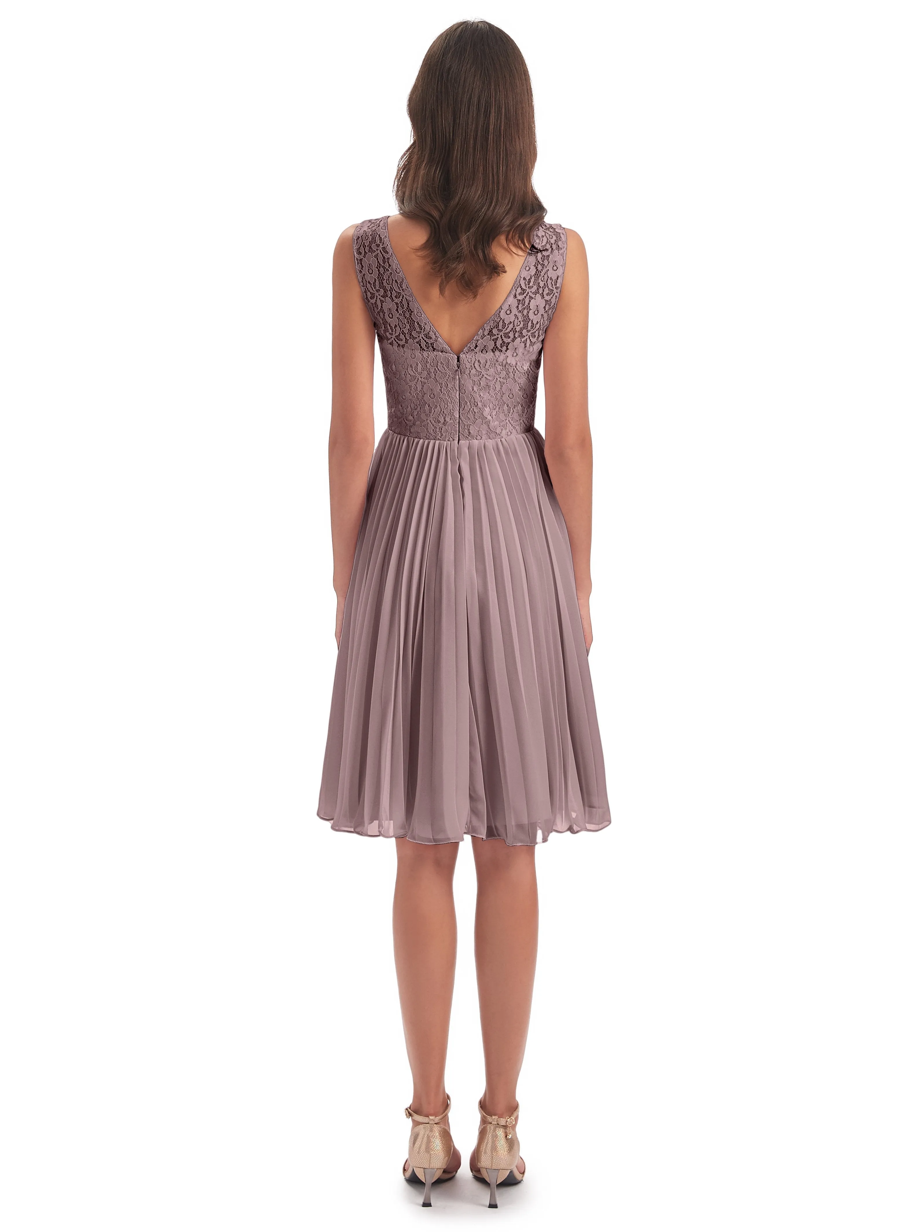 Phoebe Fitted Chiffon/Lace A-line Bateau Short Bridesmaid Dresses