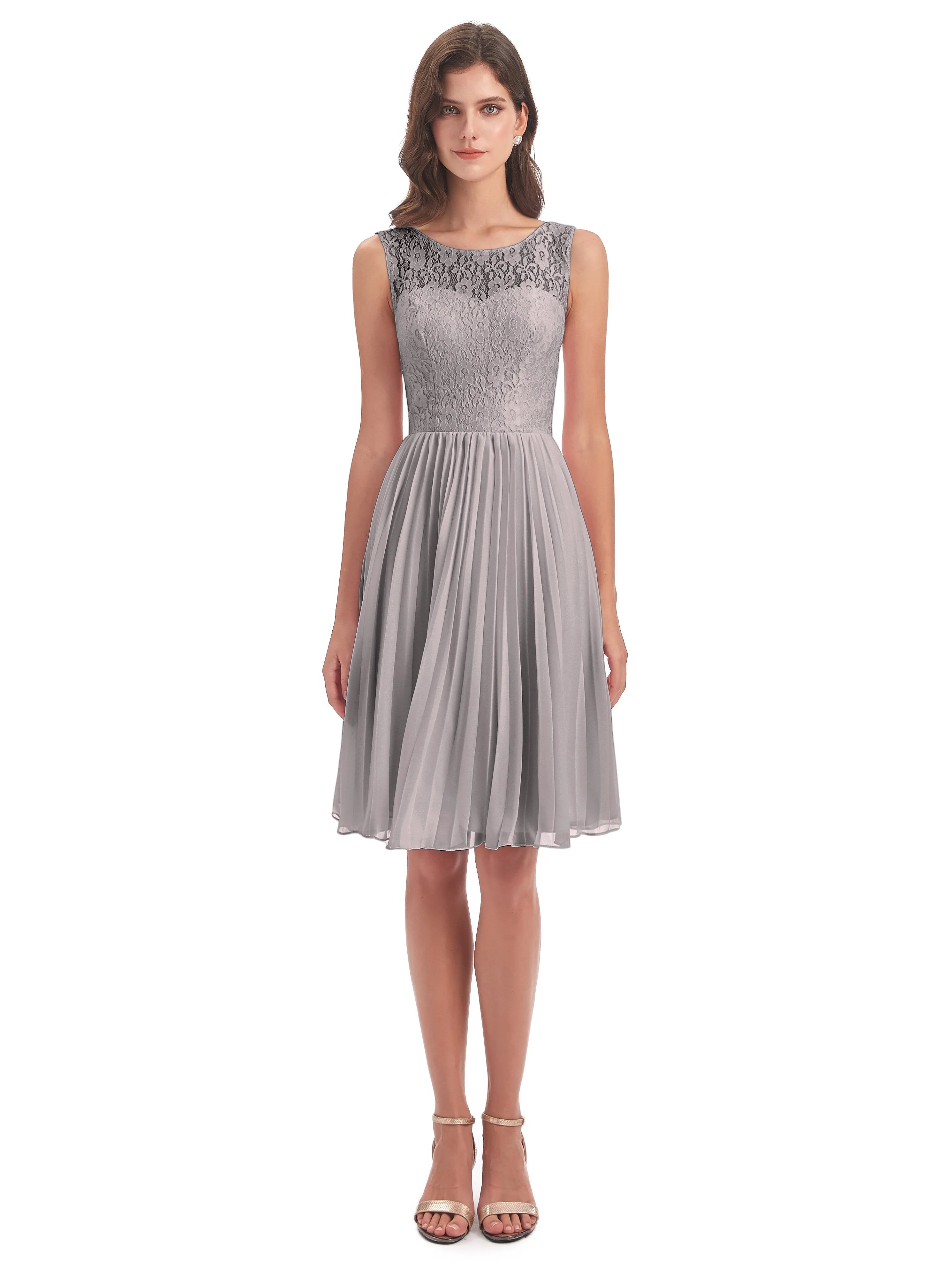 Phoebe Fitted Chiffon/Lace A-line Bateau Short Bridesmaid Dresses