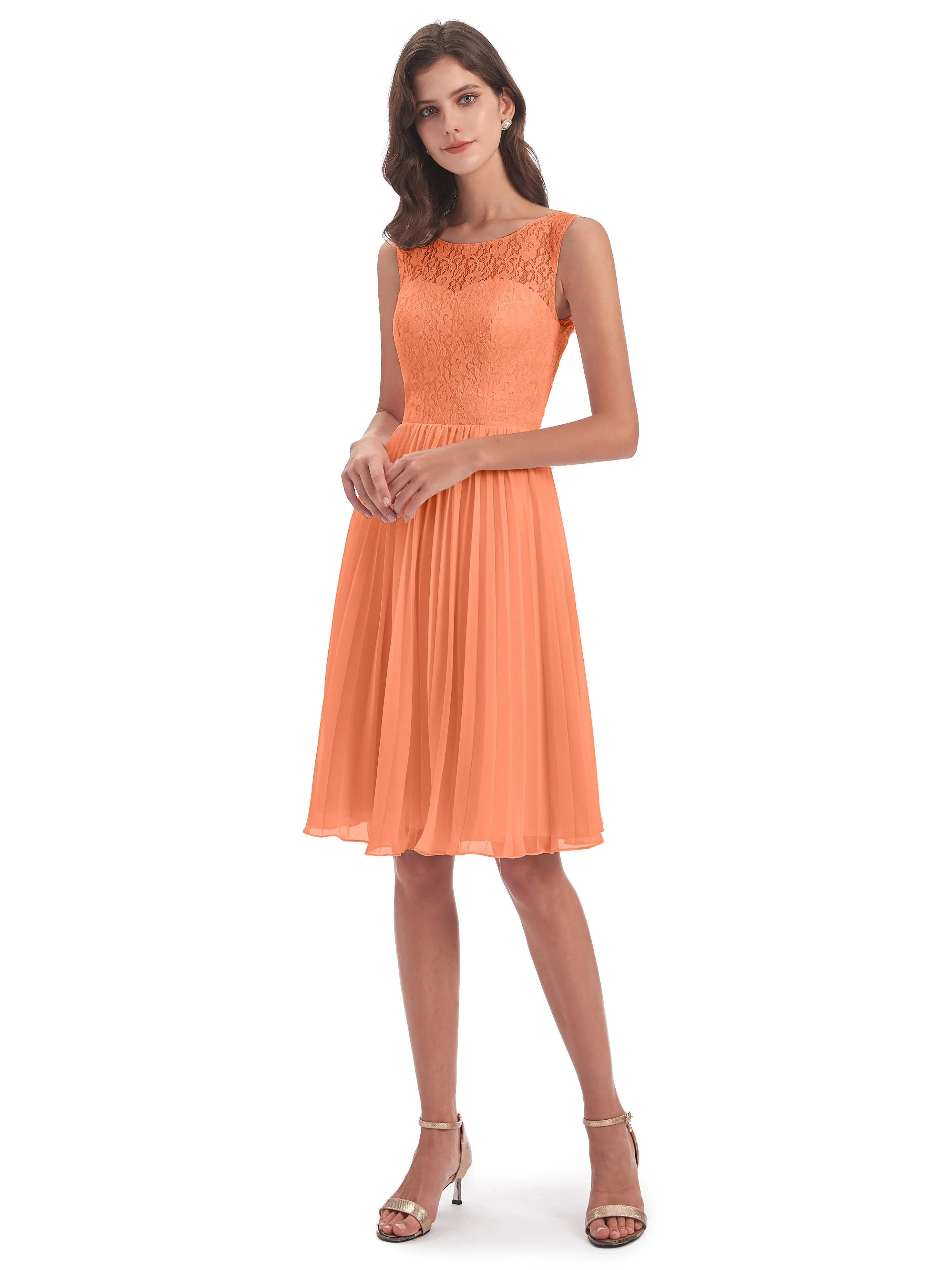 Phoebe Fitted Chiffon/Lace A-line Bateau Short Bridesmaid Dresses