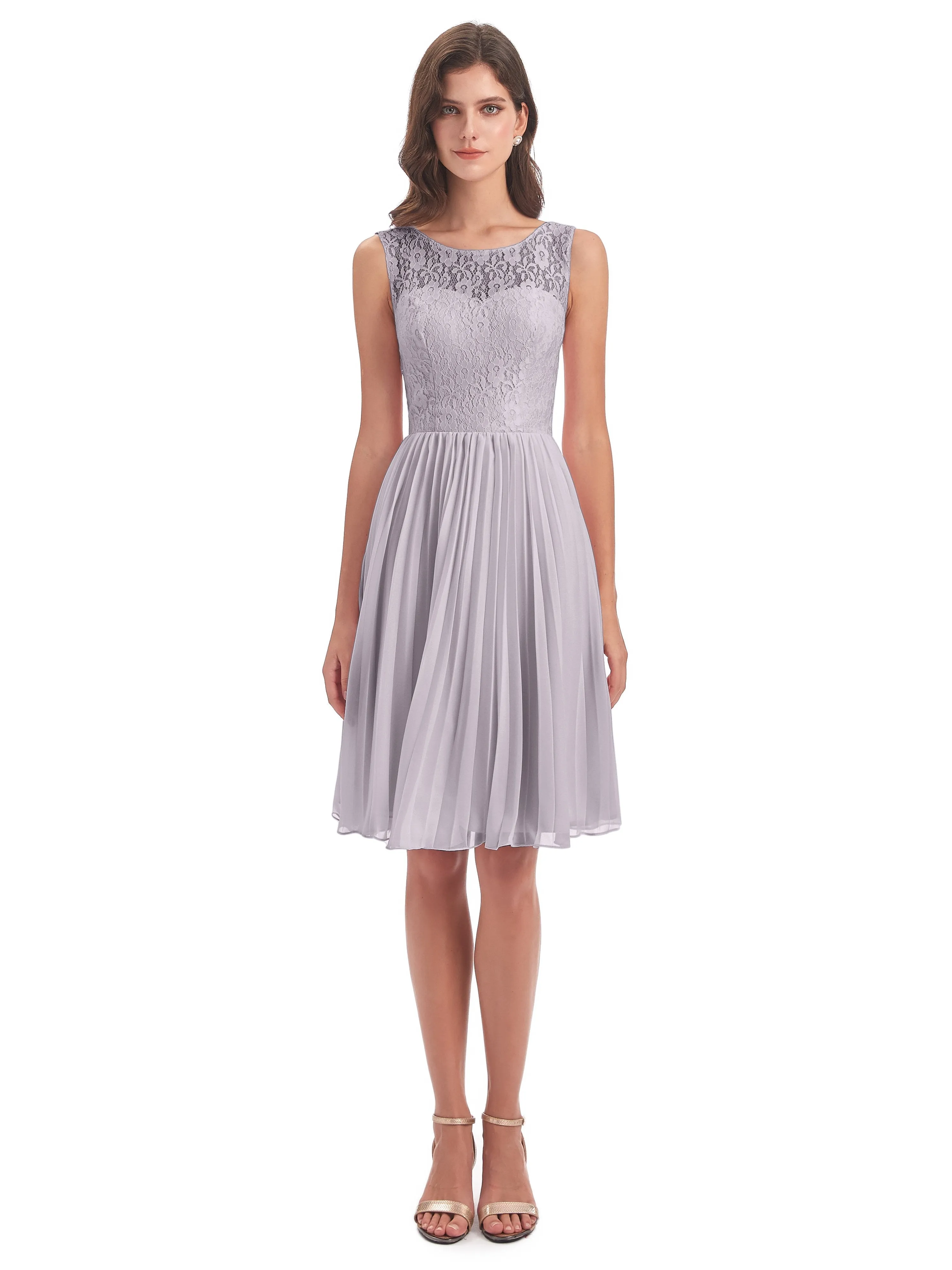 Phoebe Fitted Chiffon/Lace A-line Bateau Short Bridesmaid Dresses