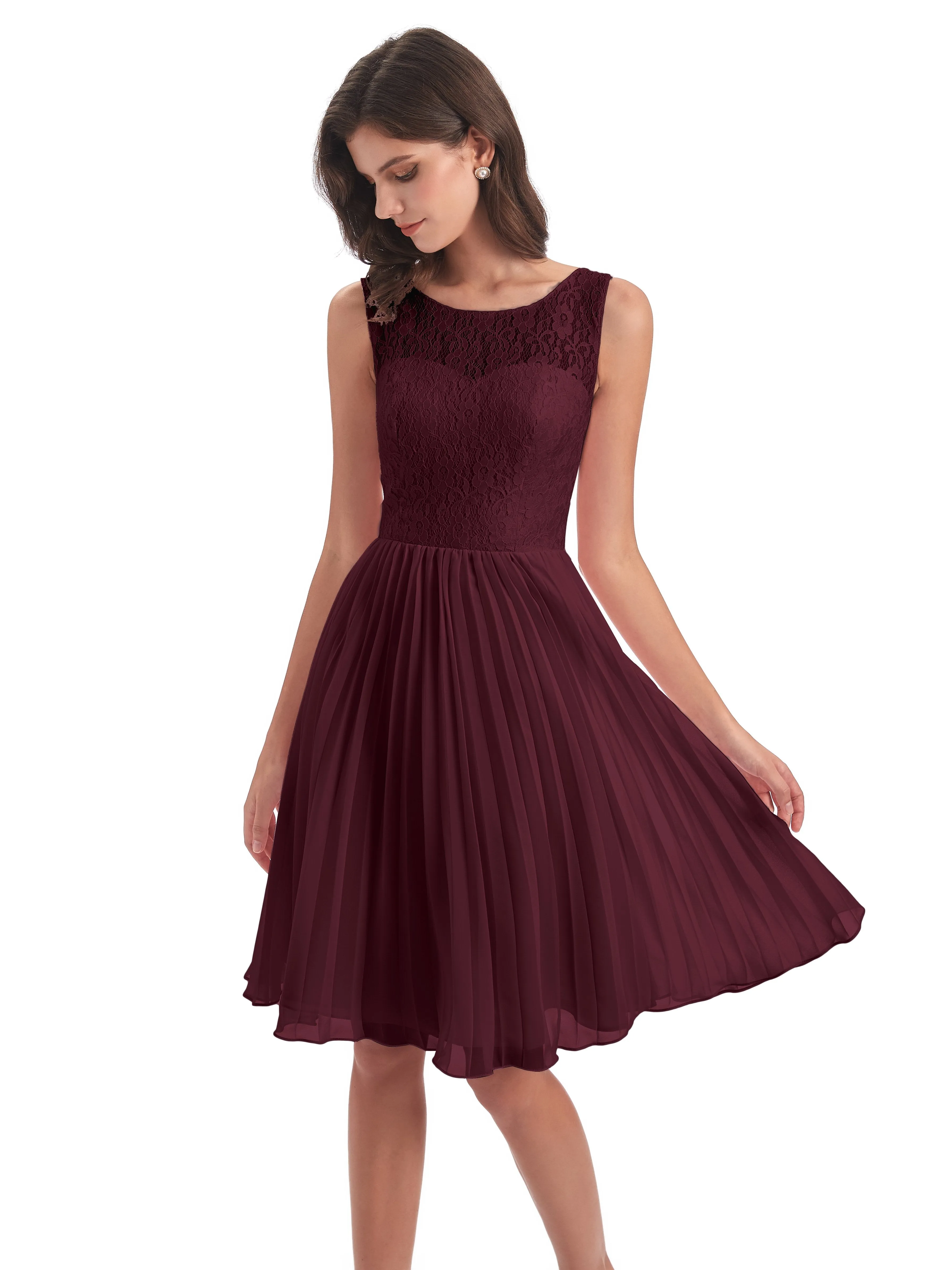 Phoebe Fitted Chiffon/Lace A-line Bateau Short Bridesmaid Dresses