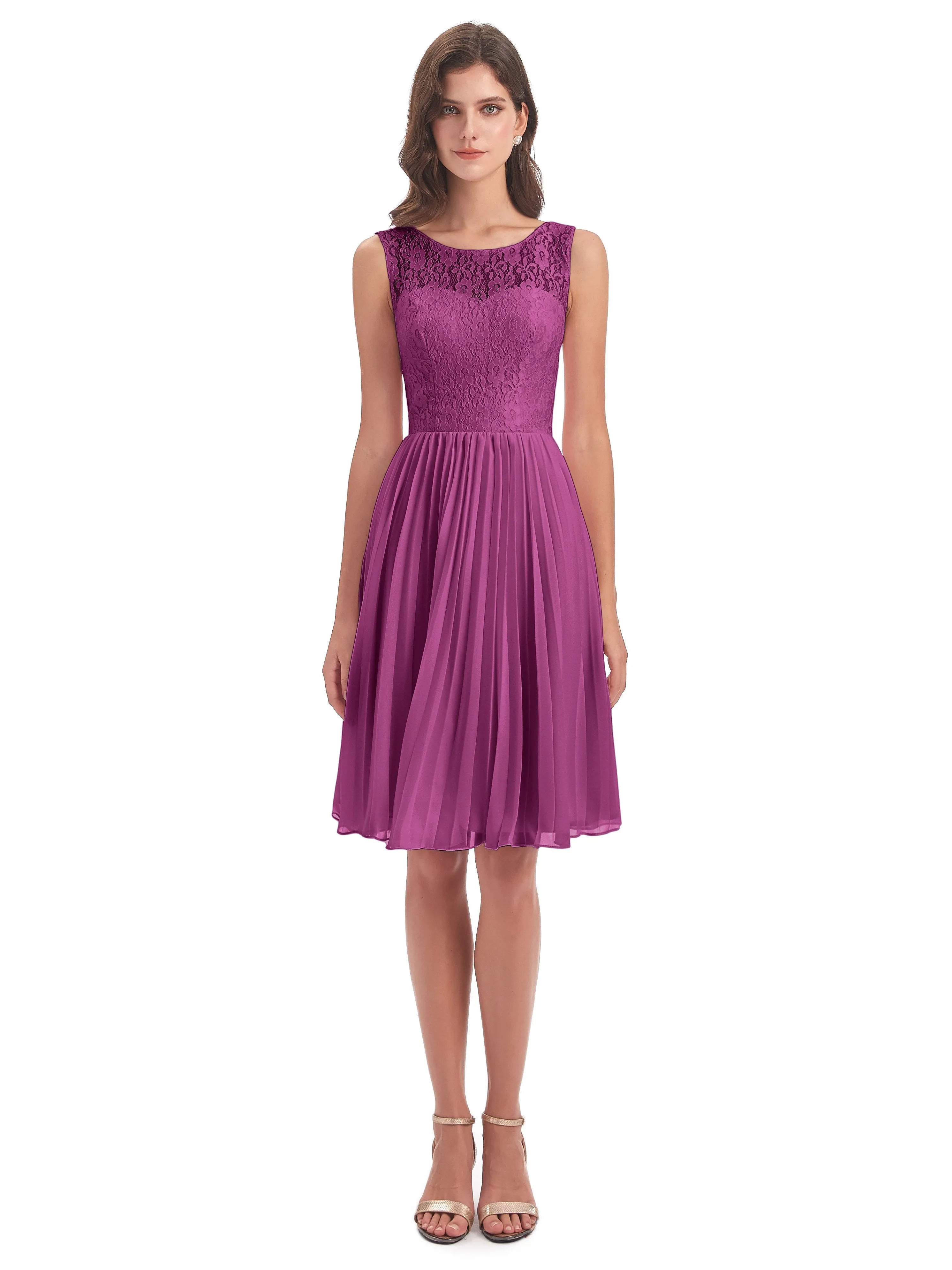 Phoebe Fitted Chiffon/Lace A-line Bateau Short Bridesmaid Dresses