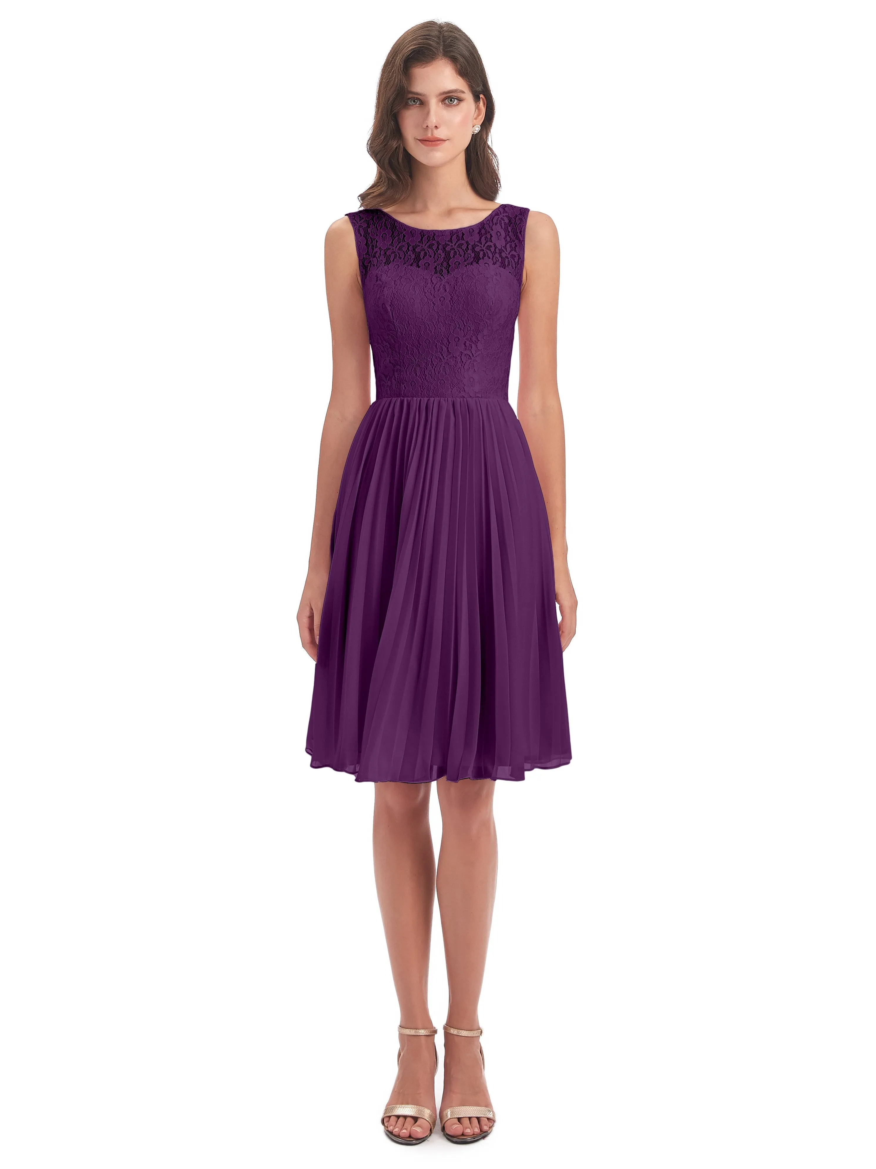 Phoebe Fitted Chiffon/Lace A-line Bateau Short Bridesmaid Dresses