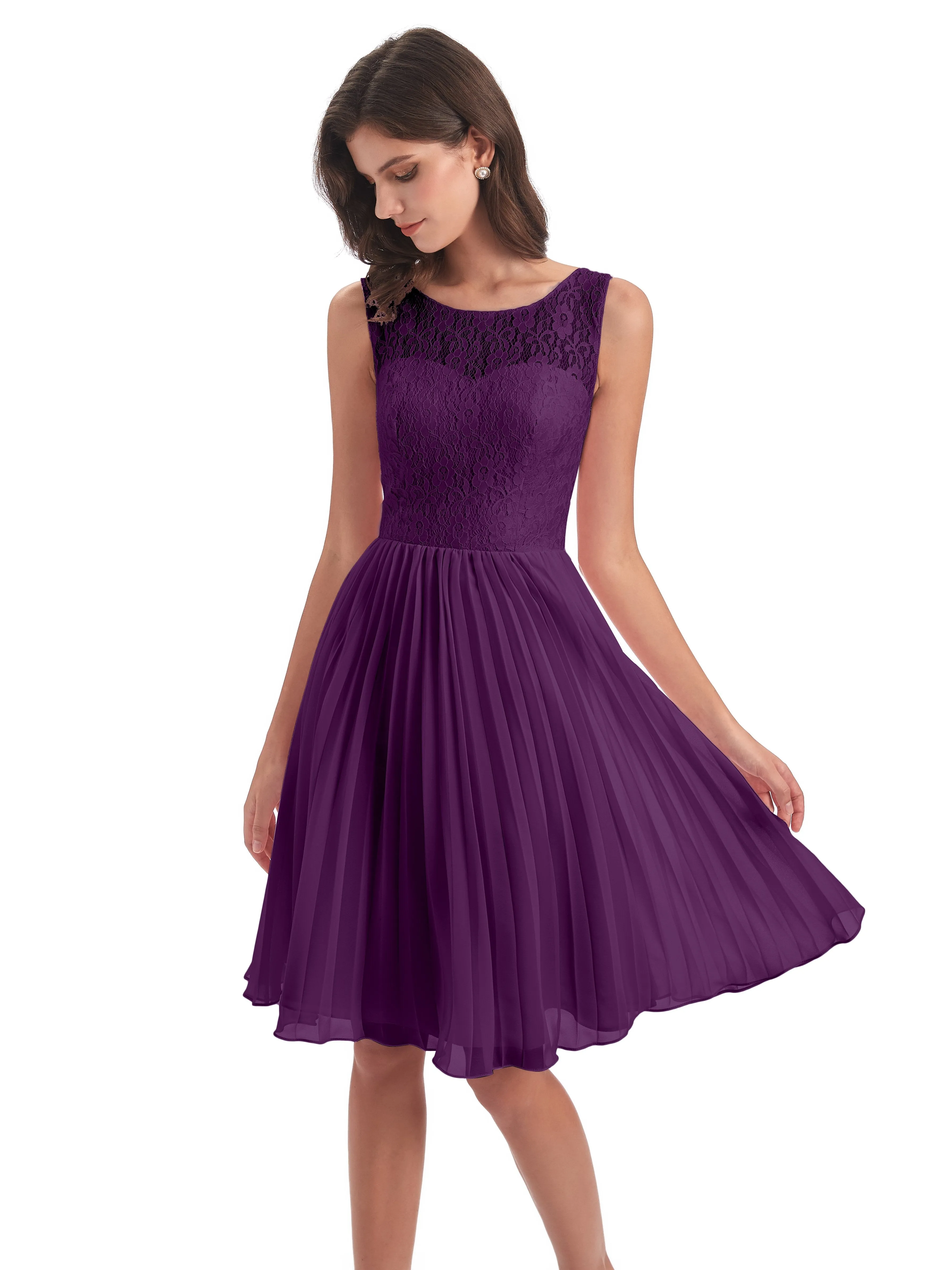 Phoebe Fitted Chiffon/Lace A-line Bateau Short Bridesmaid Dresses