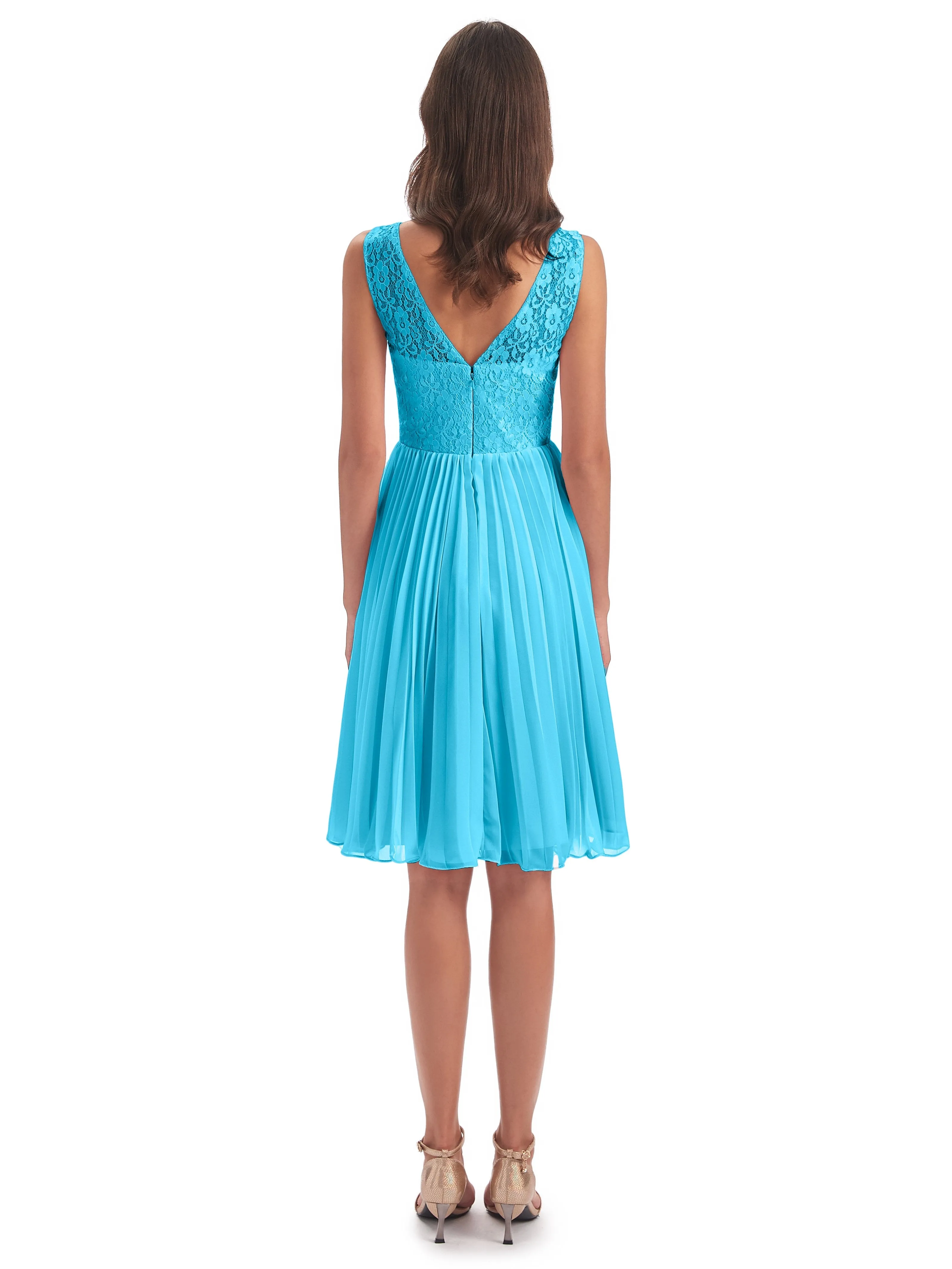 Phoebe Fitted Chiffon/Lace A-line Bateau Short Bridesmaid Dresses