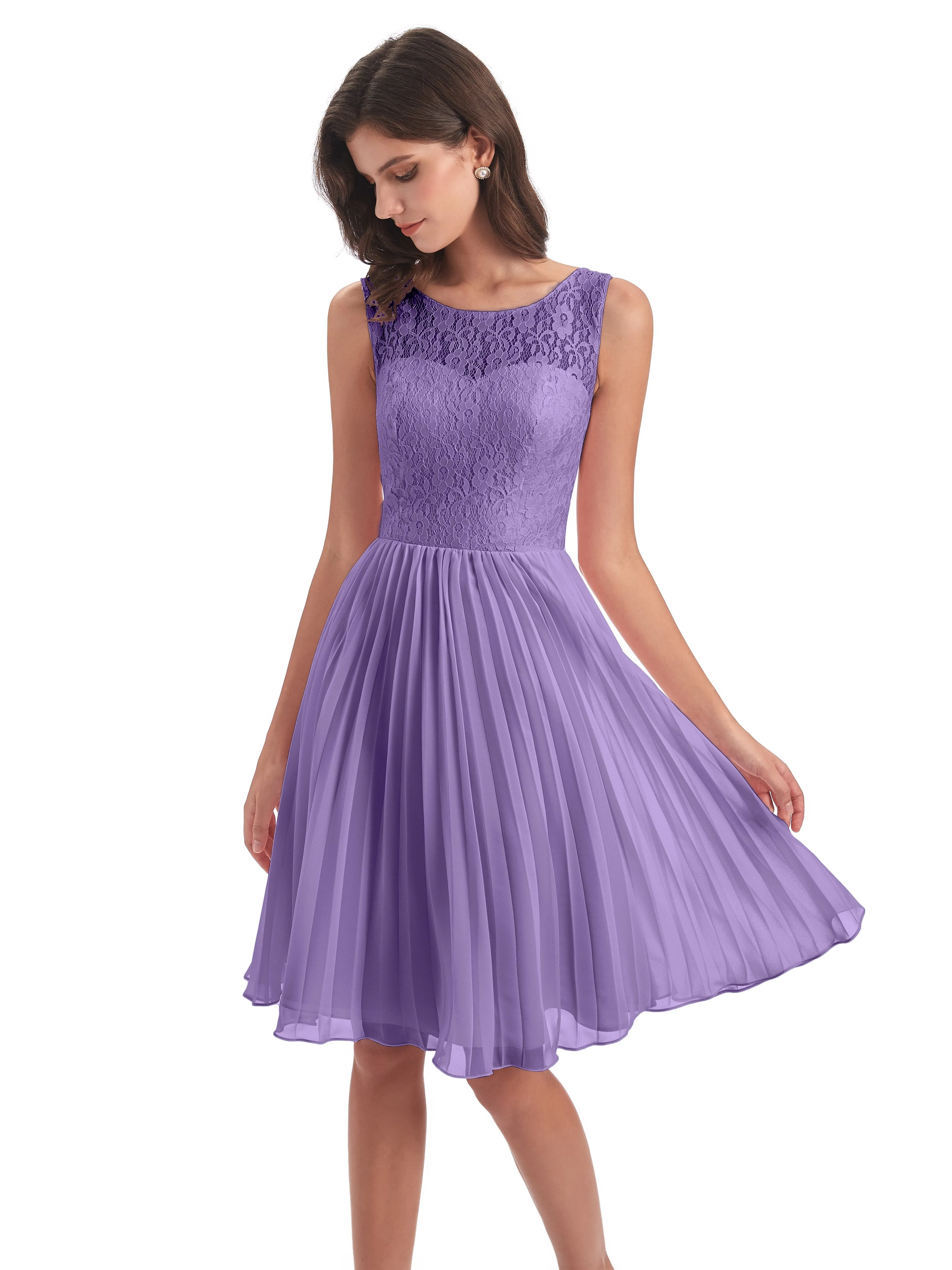 Phoebe Fitted Chiffon/Lace A-line Bateau Short Bridesmaid Dresses