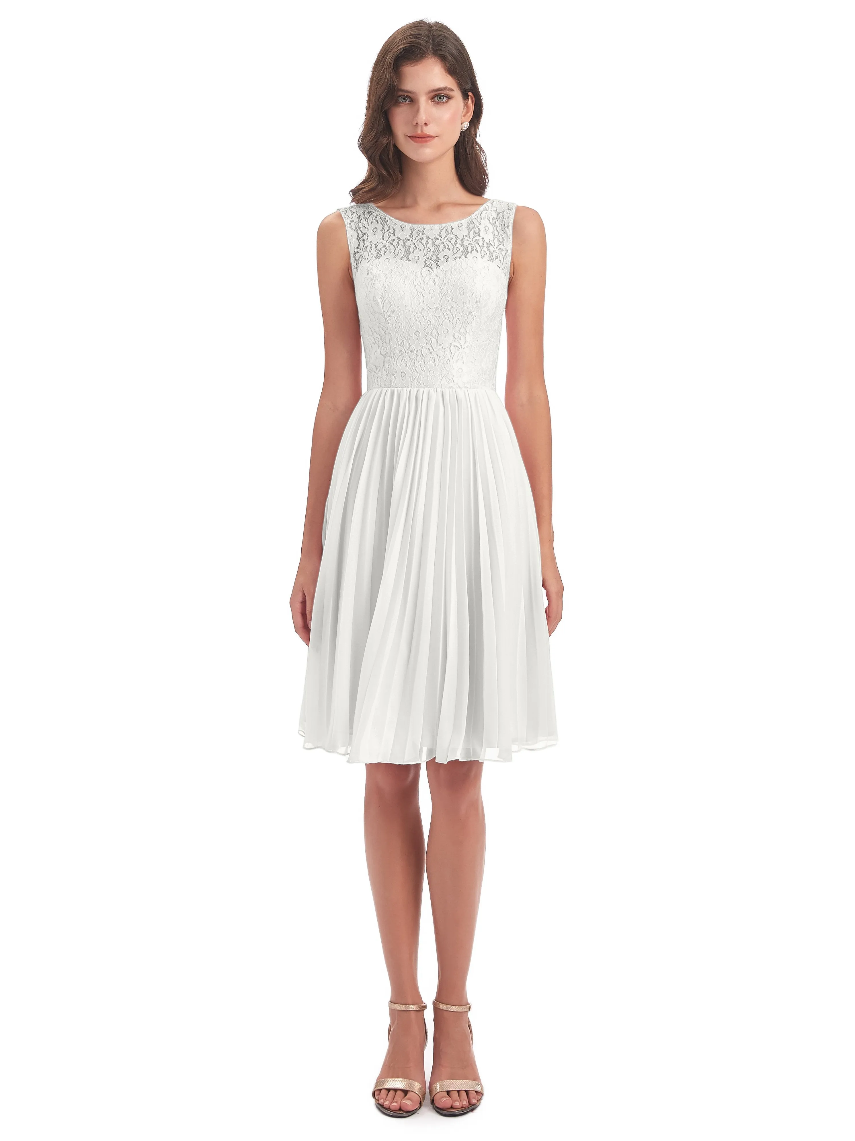 Phoebe Fitted Chiffon/Lace A-line Bateau Short Bridesmaid Dresses