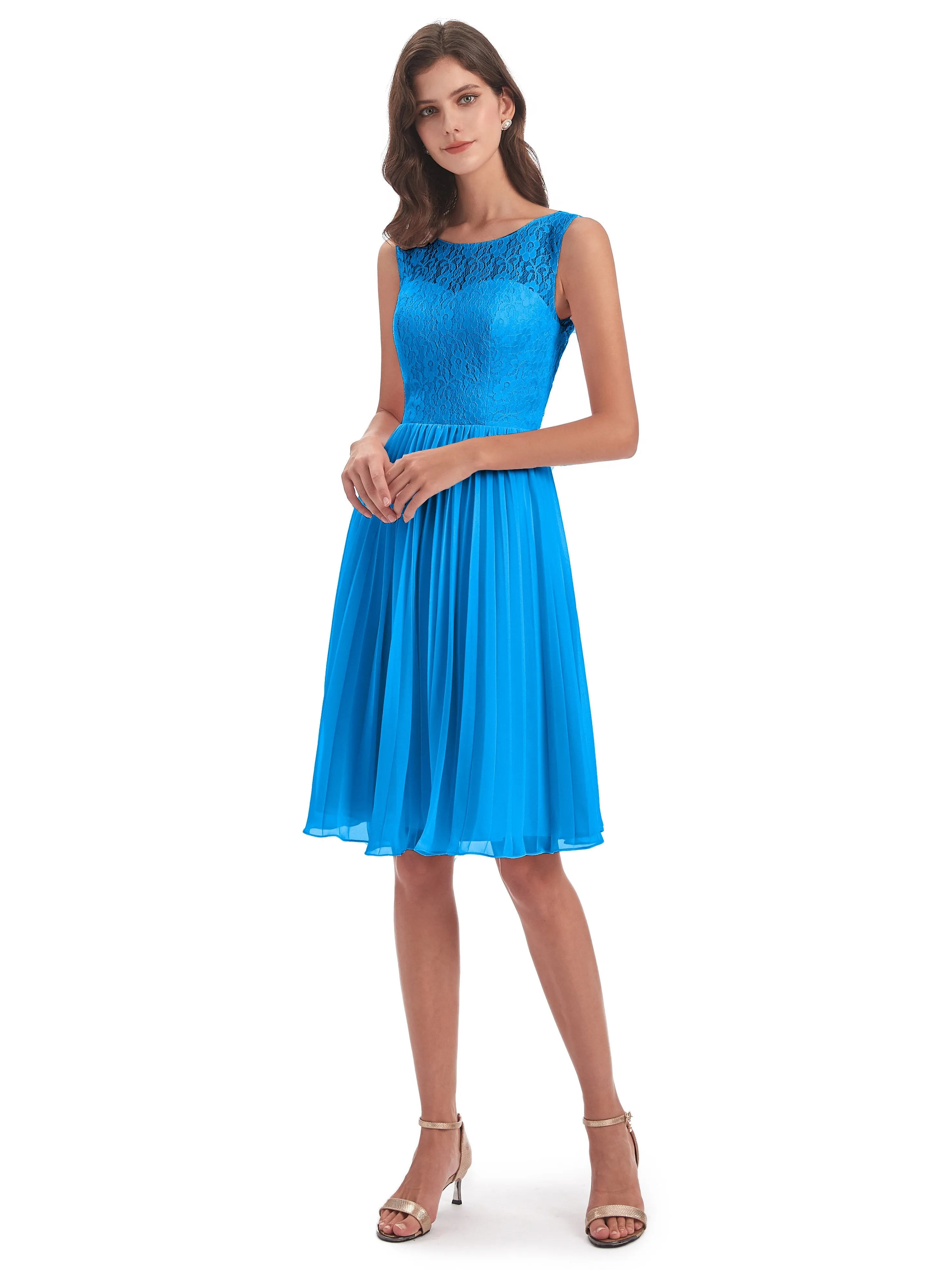 Phoebe Fitted Chiffon/Lace A-line Bateau Short Bridesmaid Dresses