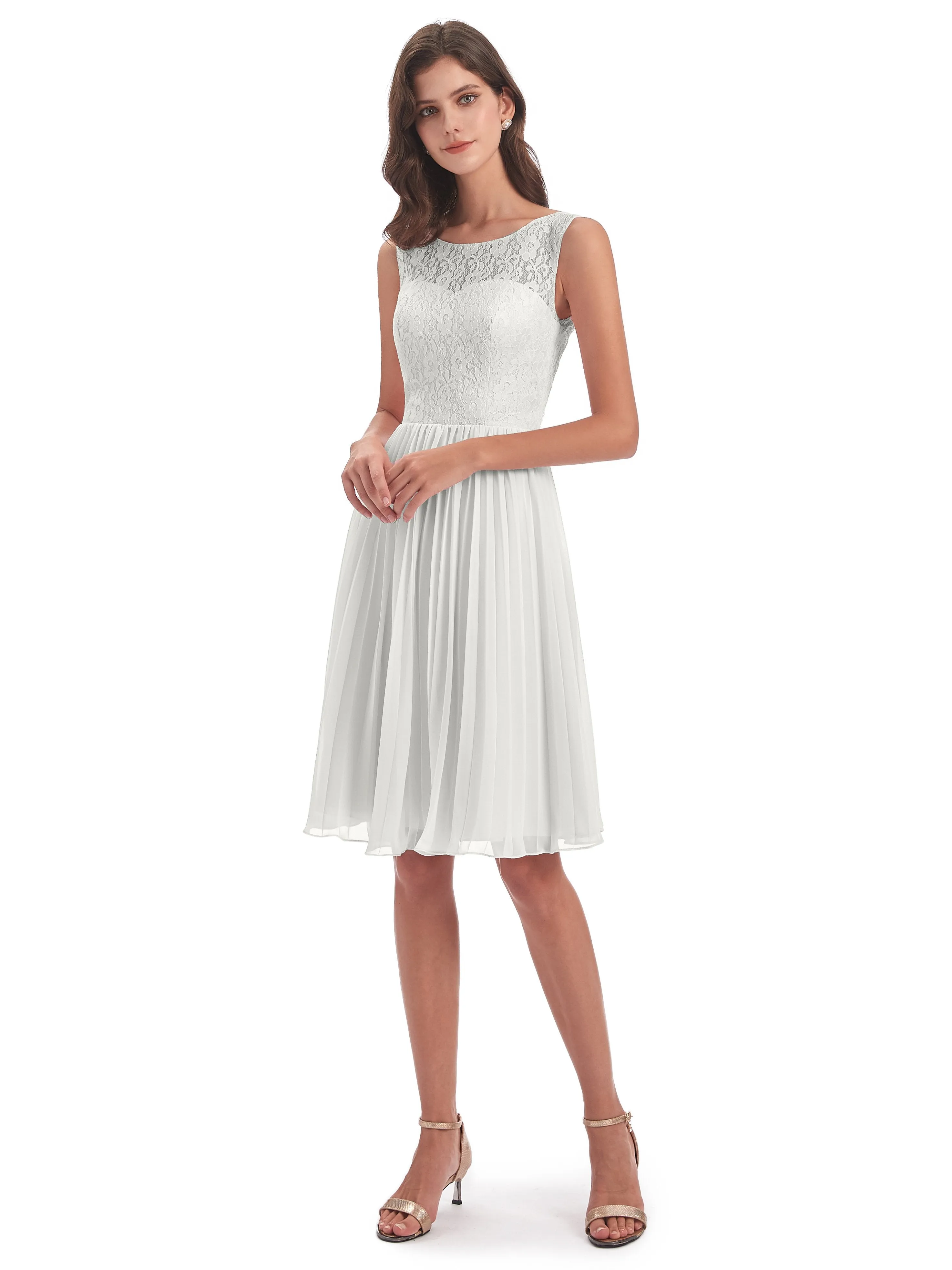 Phoebe Fitted Chiffon/Lace A-line Bateau Short Bridesmaid Dresses