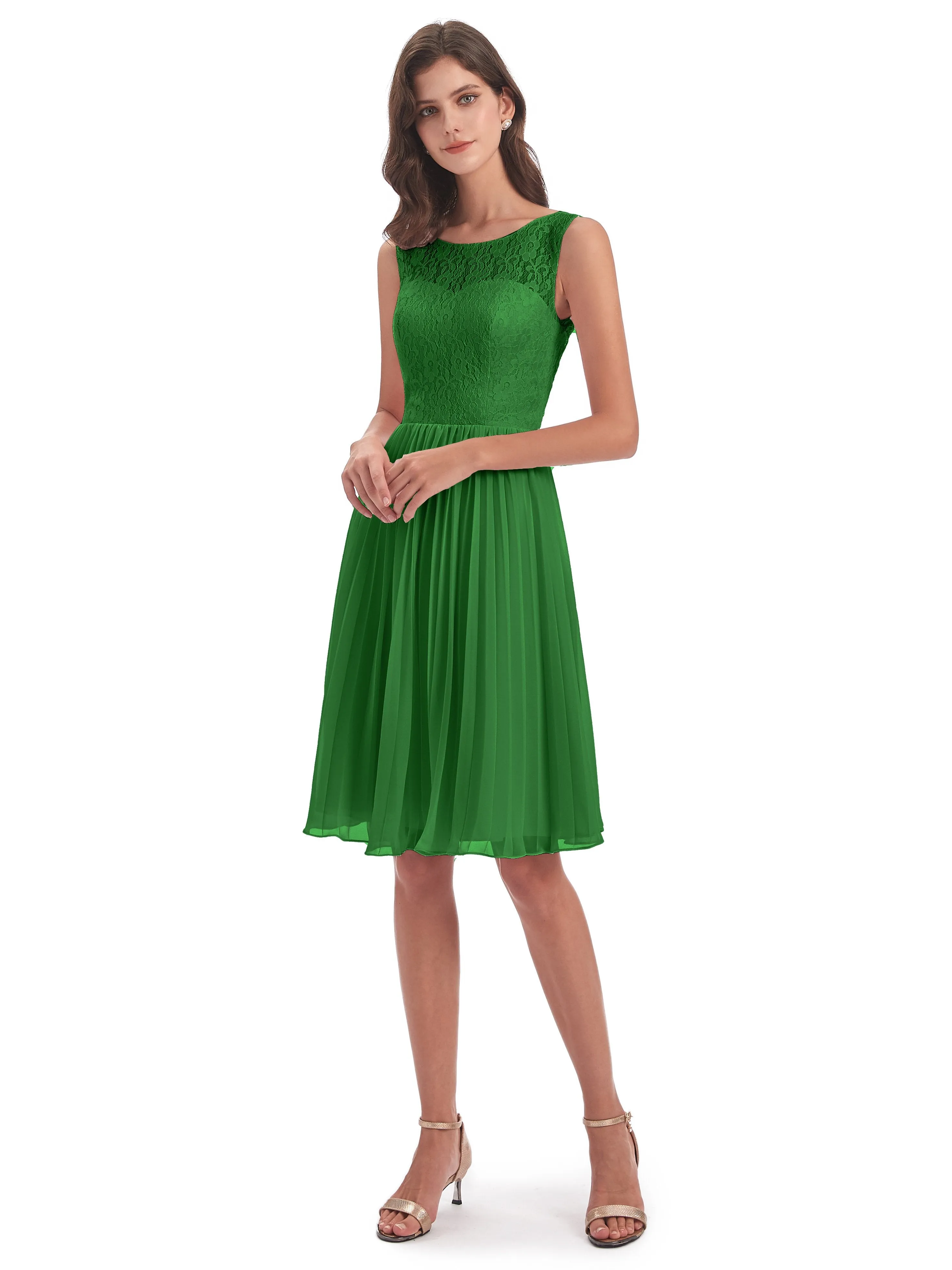 Phoebe Fitted Chiffon/Lace A-line Bateau Short Bridesmaid Dresses