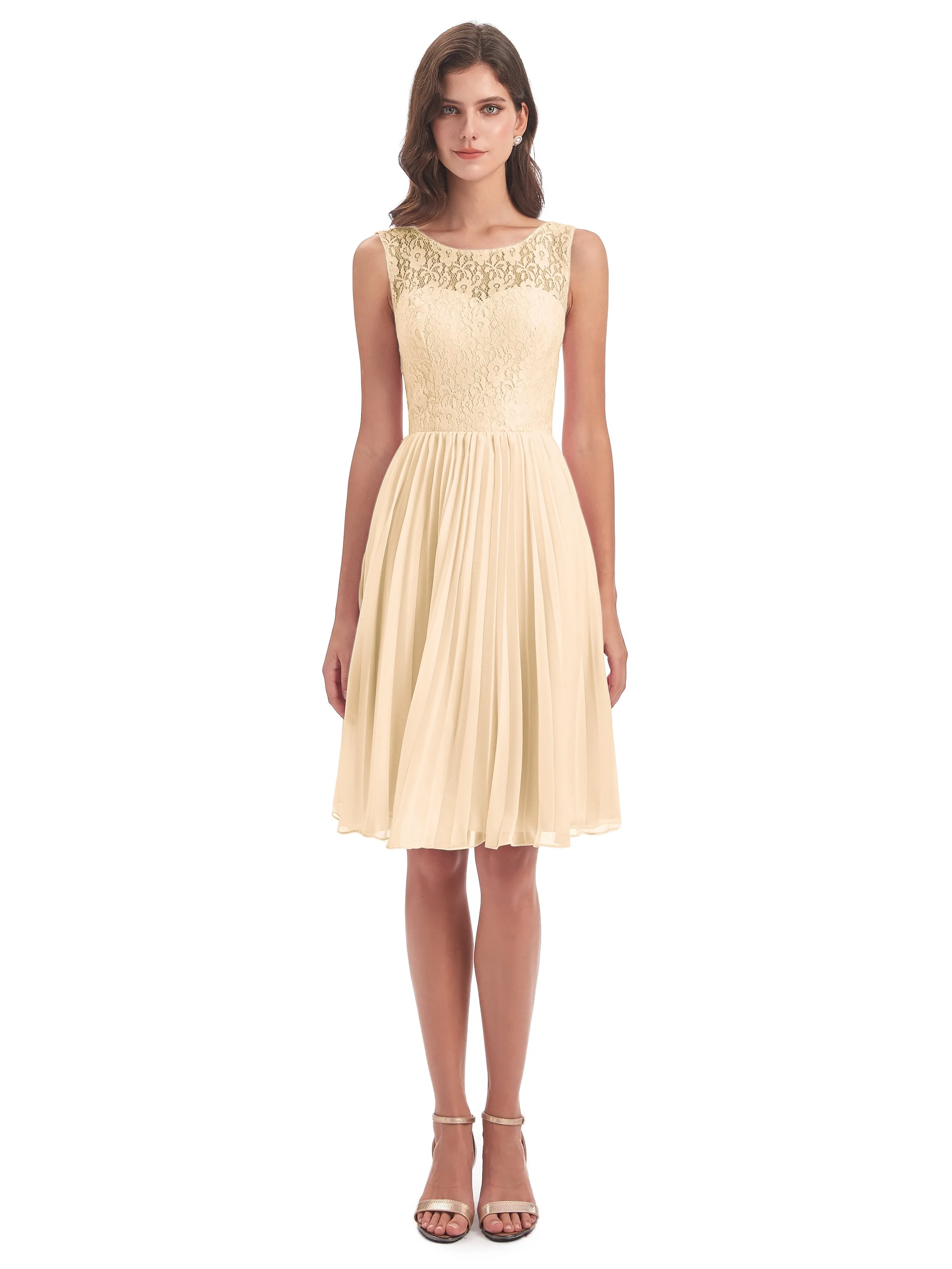 Phoebe Fitted Chiffon/Lace A-line Bateau Short Bridesmaid Dresses