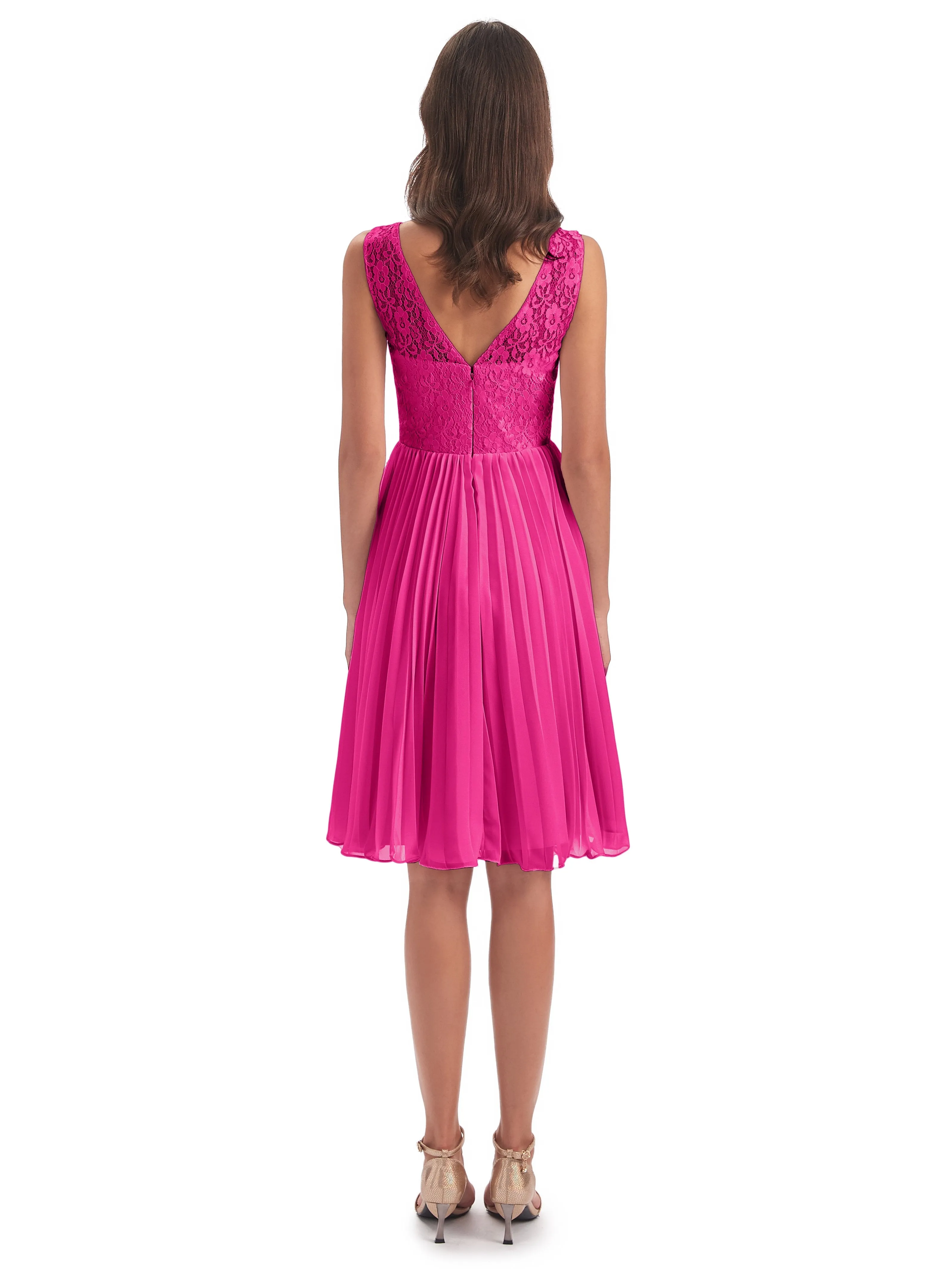 Phoebe Fitted Chiffon/Lace A-line Bateau Short Bridesmaid Dresses