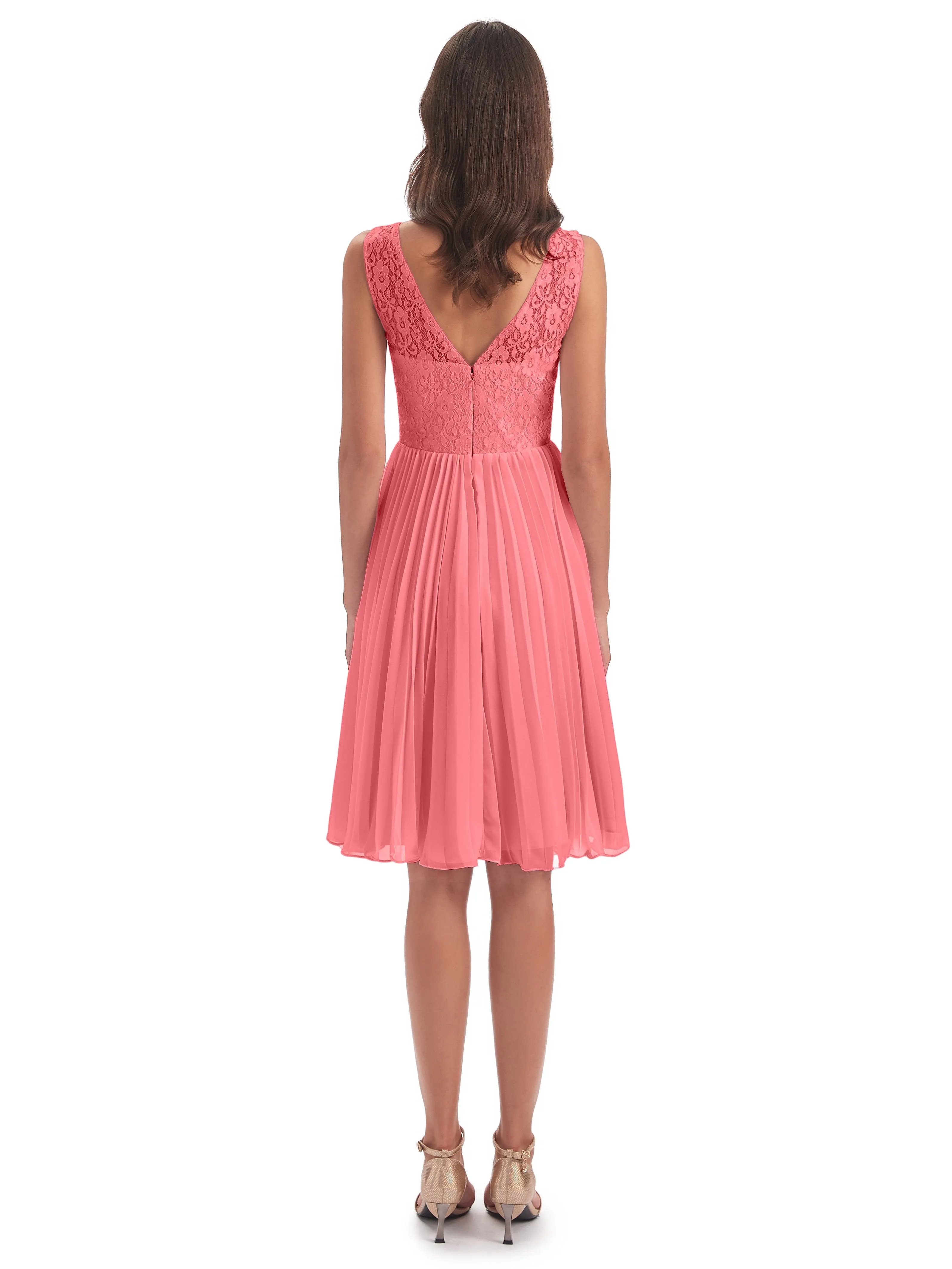 Phoebe Fitted Chiffon/Lace A-line Bateau Short Bridesmaid Dresses