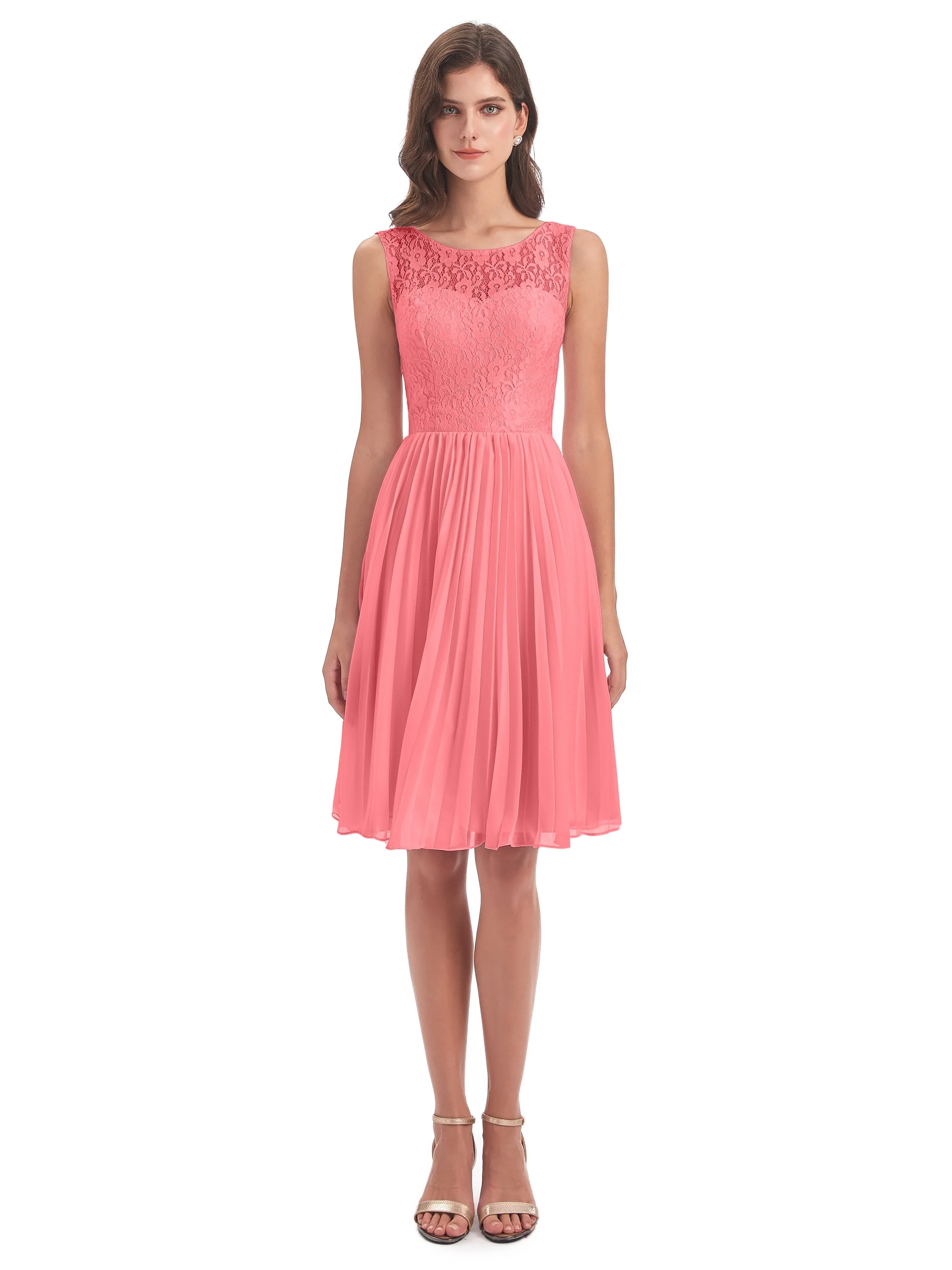 Phoebe Fitted Chiffon/Lace A-line Bateau Short Bridesmaid Dresses