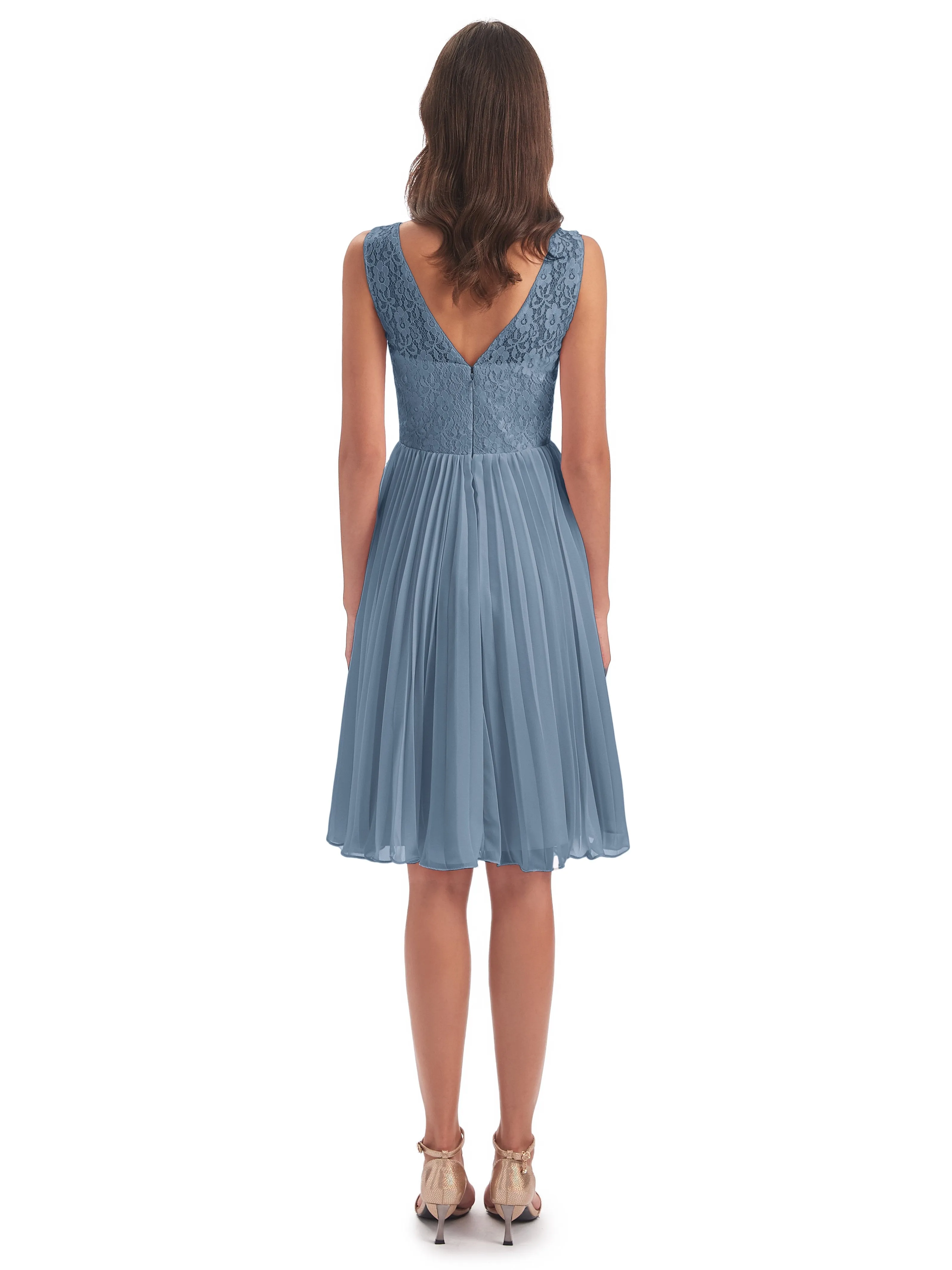 Phoebe Fitted Chiffon/Lace A-line Bateau Short Bridesmaid Dresses