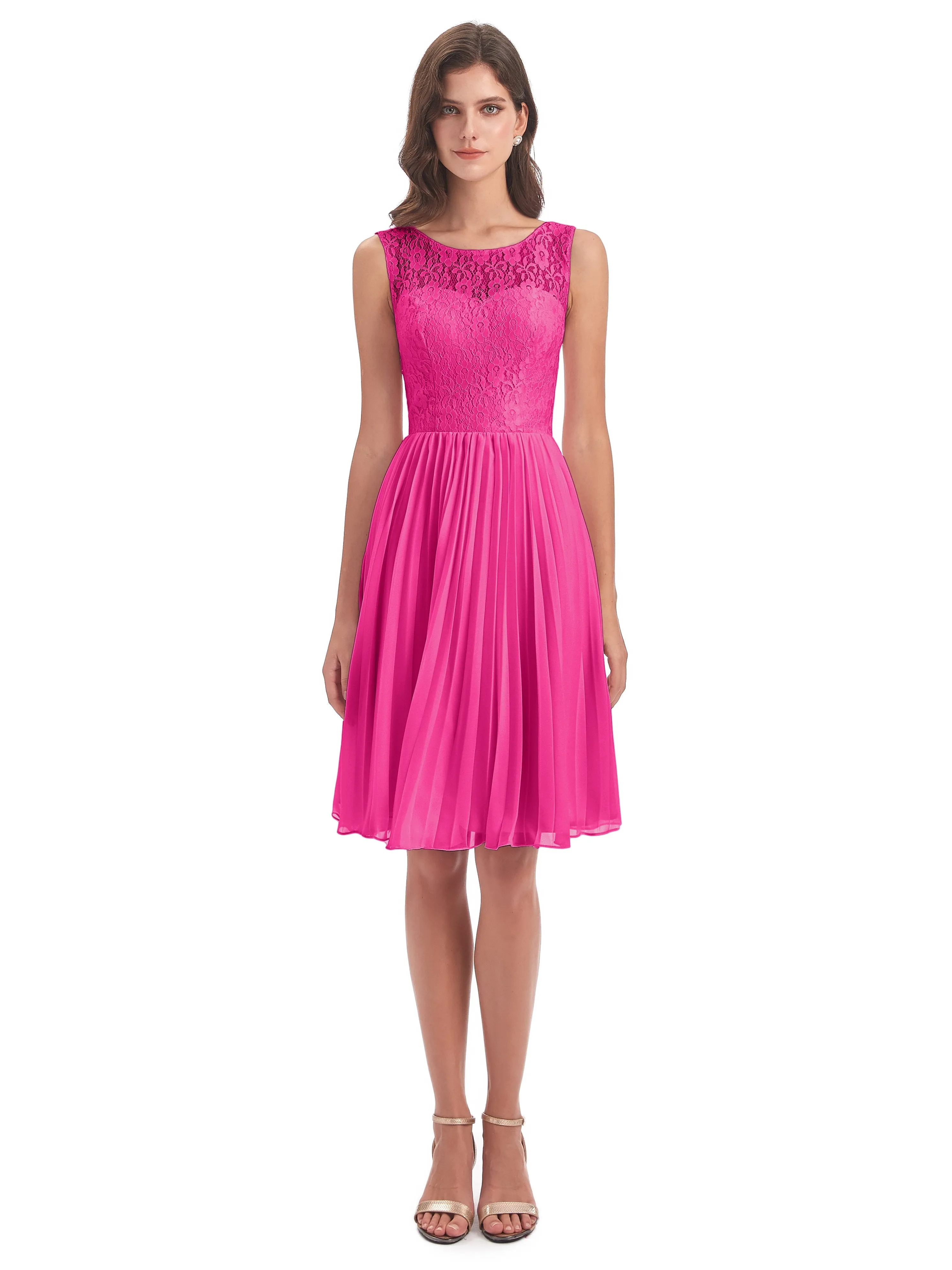 Phoebe Fitted Chiffon/Lace A-line Bateau Short Bridesmaid Dresses