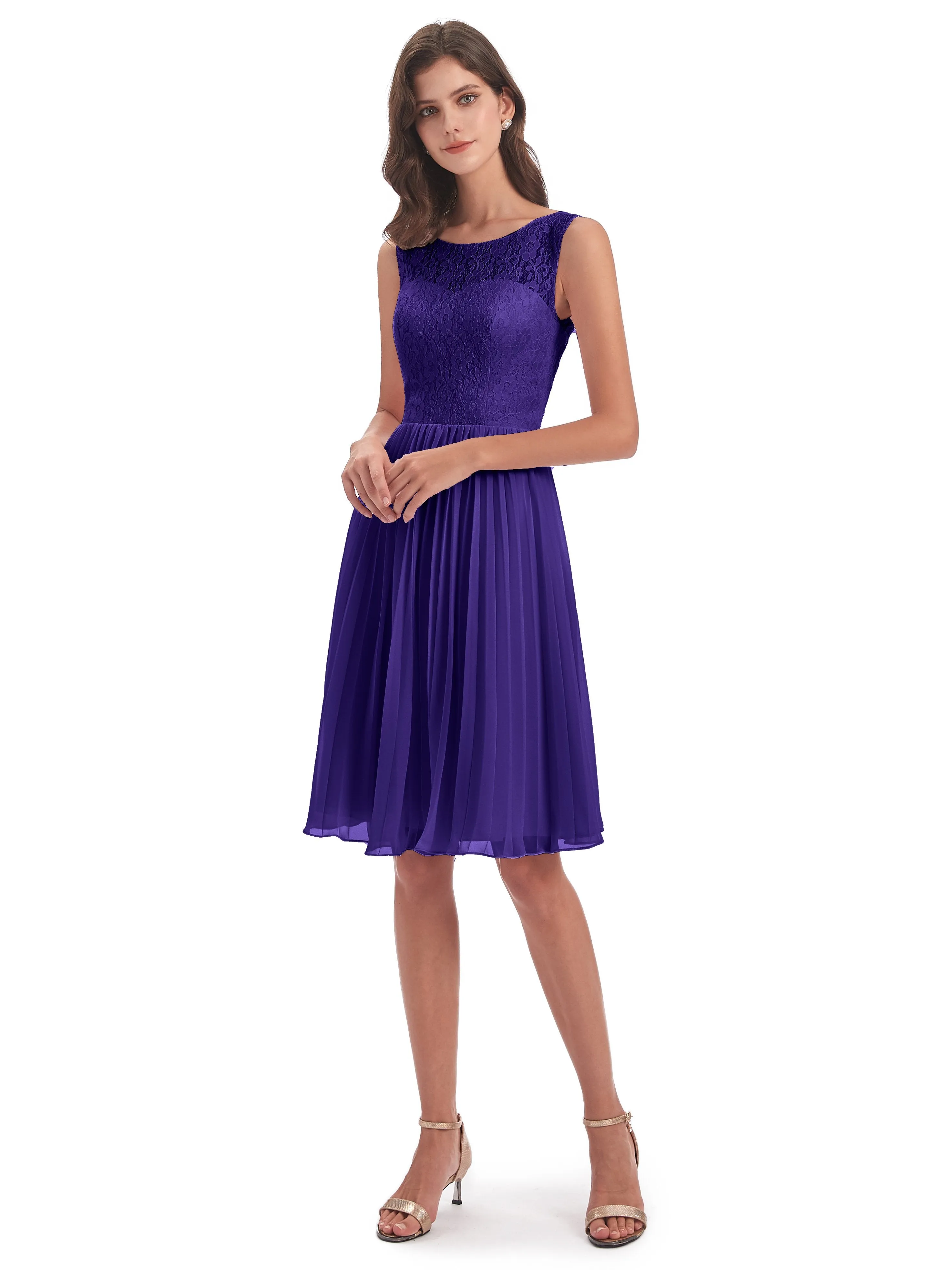 Phoebe Fitted Chiffon/Lace A-line Bateau Short Bridesmaid Dresses