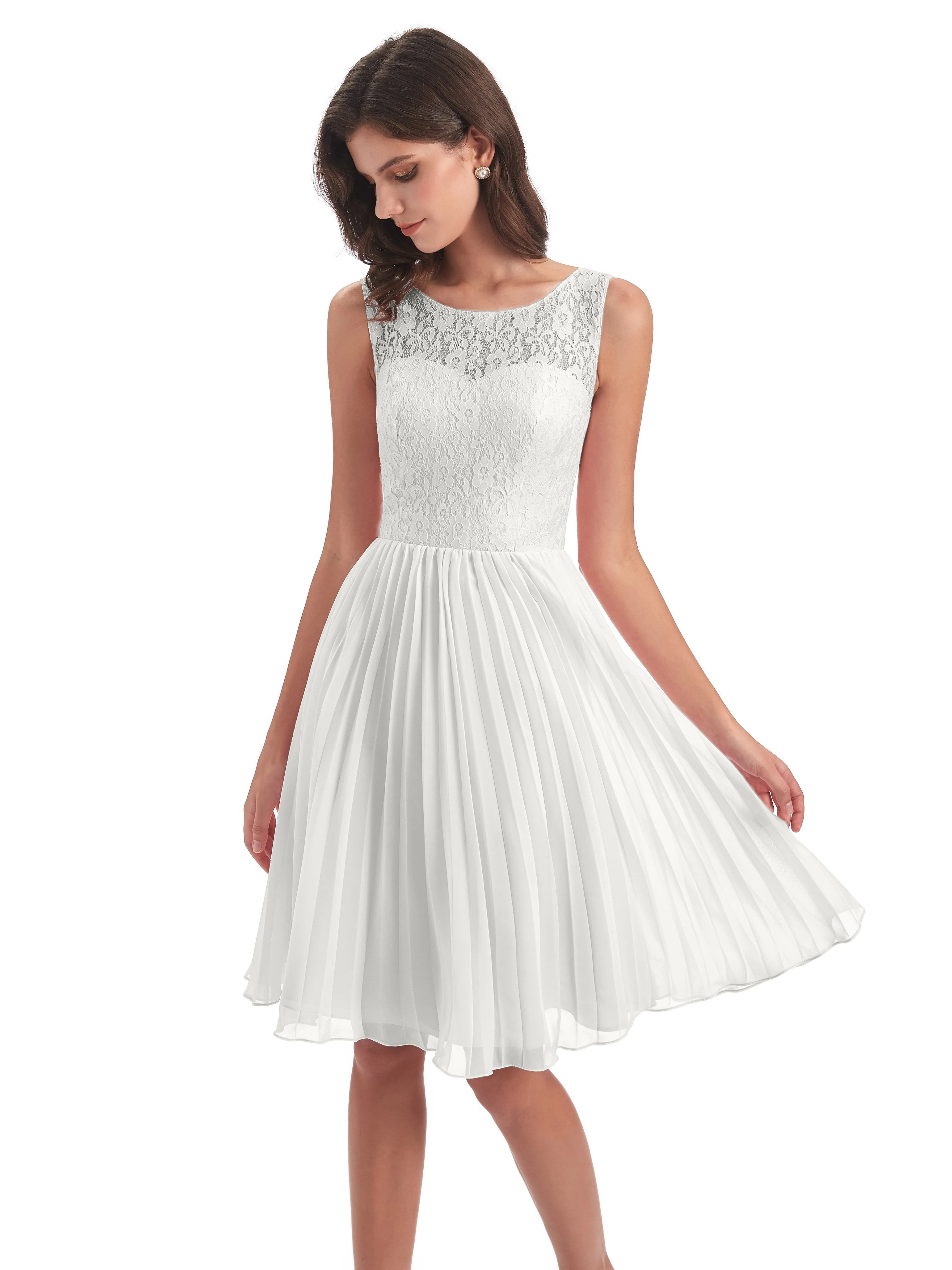 Phoebe Fitted Chiffon/Lace A-line Bateau Short Bridesmaid Dresses