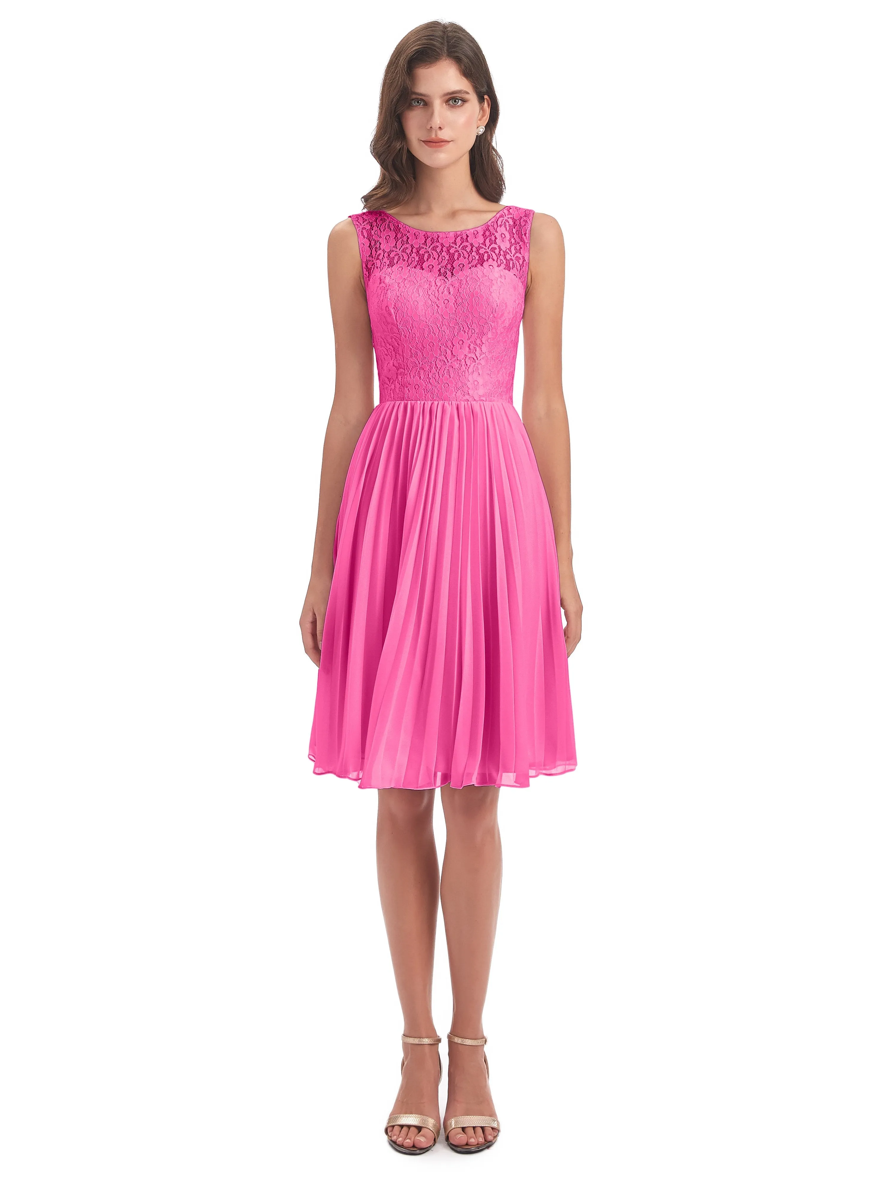 Phoebe Fitted Chiffon/Lace A-line Bateau Short Bridesmaid Dresses