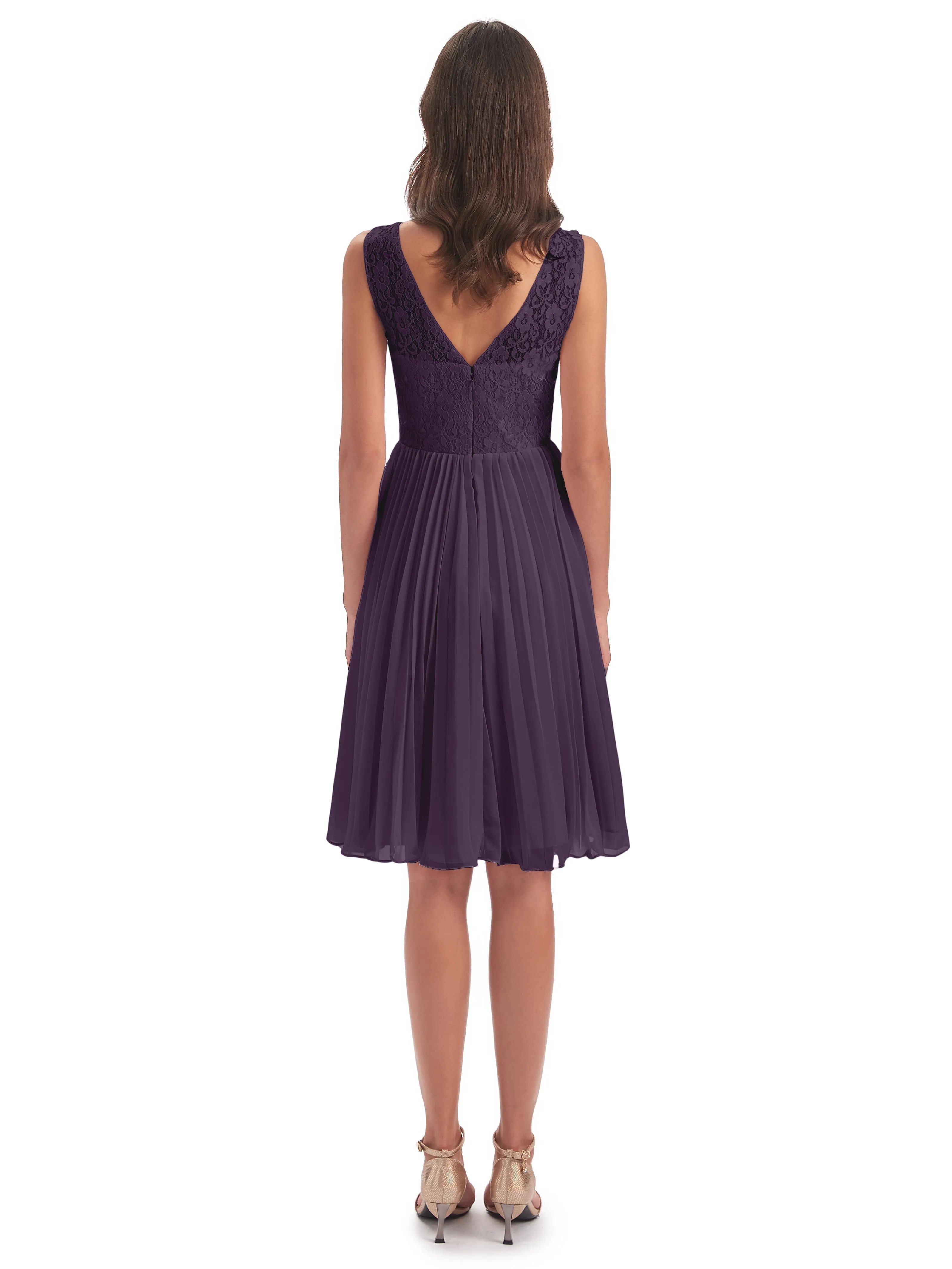 Phoebe Fitted Chiffon/Lace A-line Bateau Short Bridesmaid Dresses