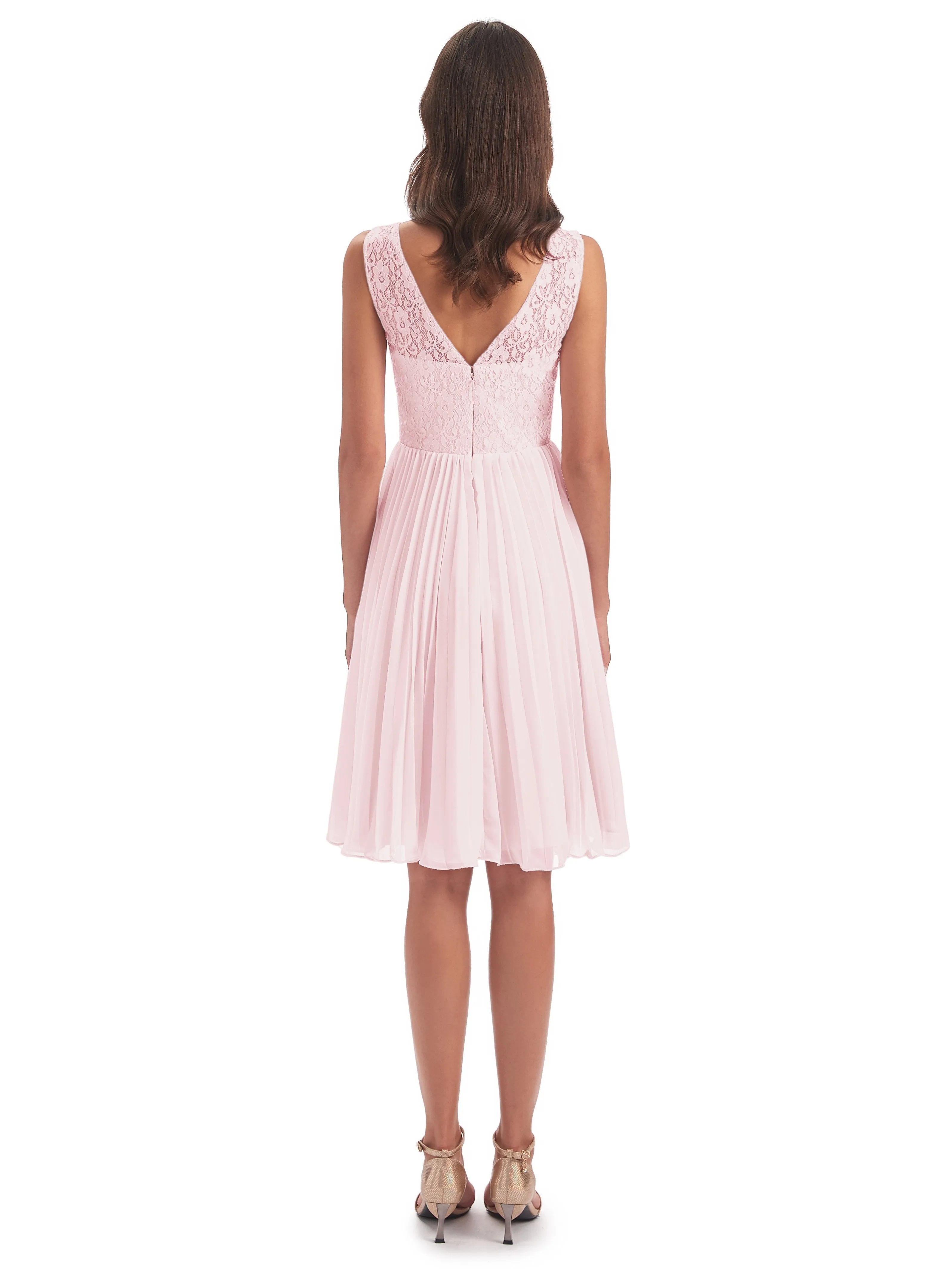 Phoebe Fitted Chiffon/Lace A-line Bateau Short Bridesmaid Dresses