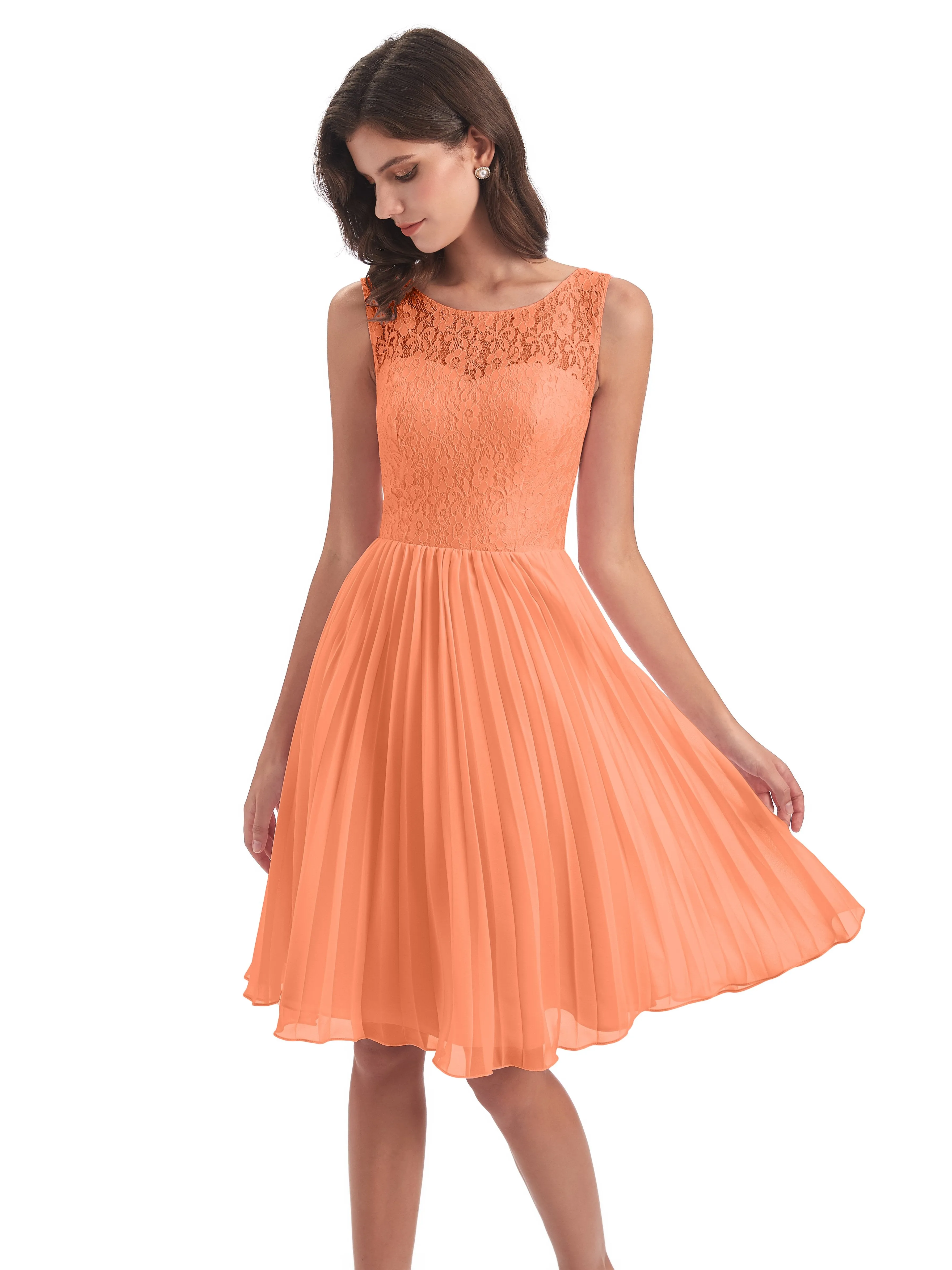 Phoebe Fitted Chiffon/Lace A-line Bateau Short Bridesmaid Dresses