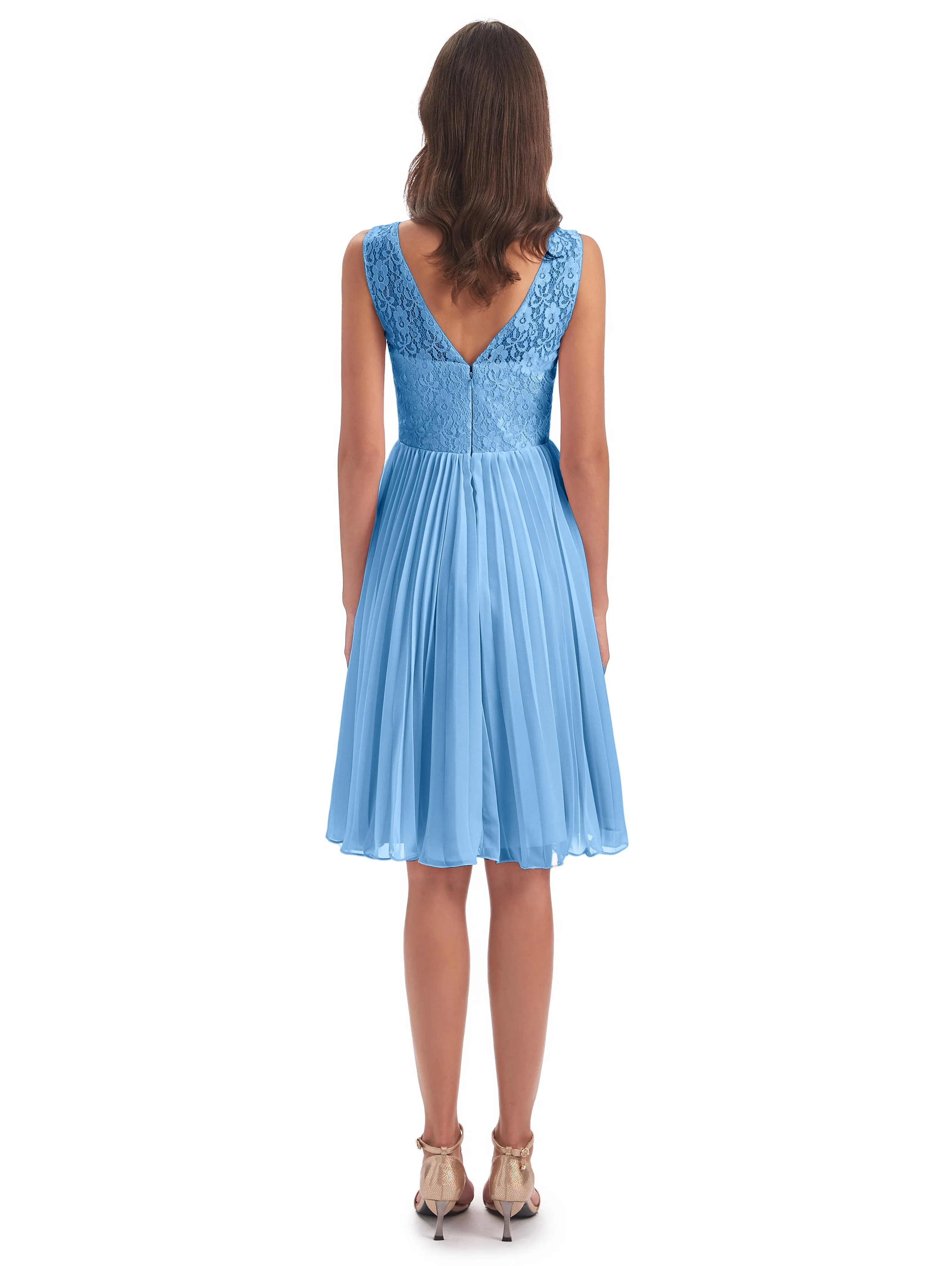 Phoebe Fitted Chiffon/Lace A-line Bateau Short Bridesmaid Dresses