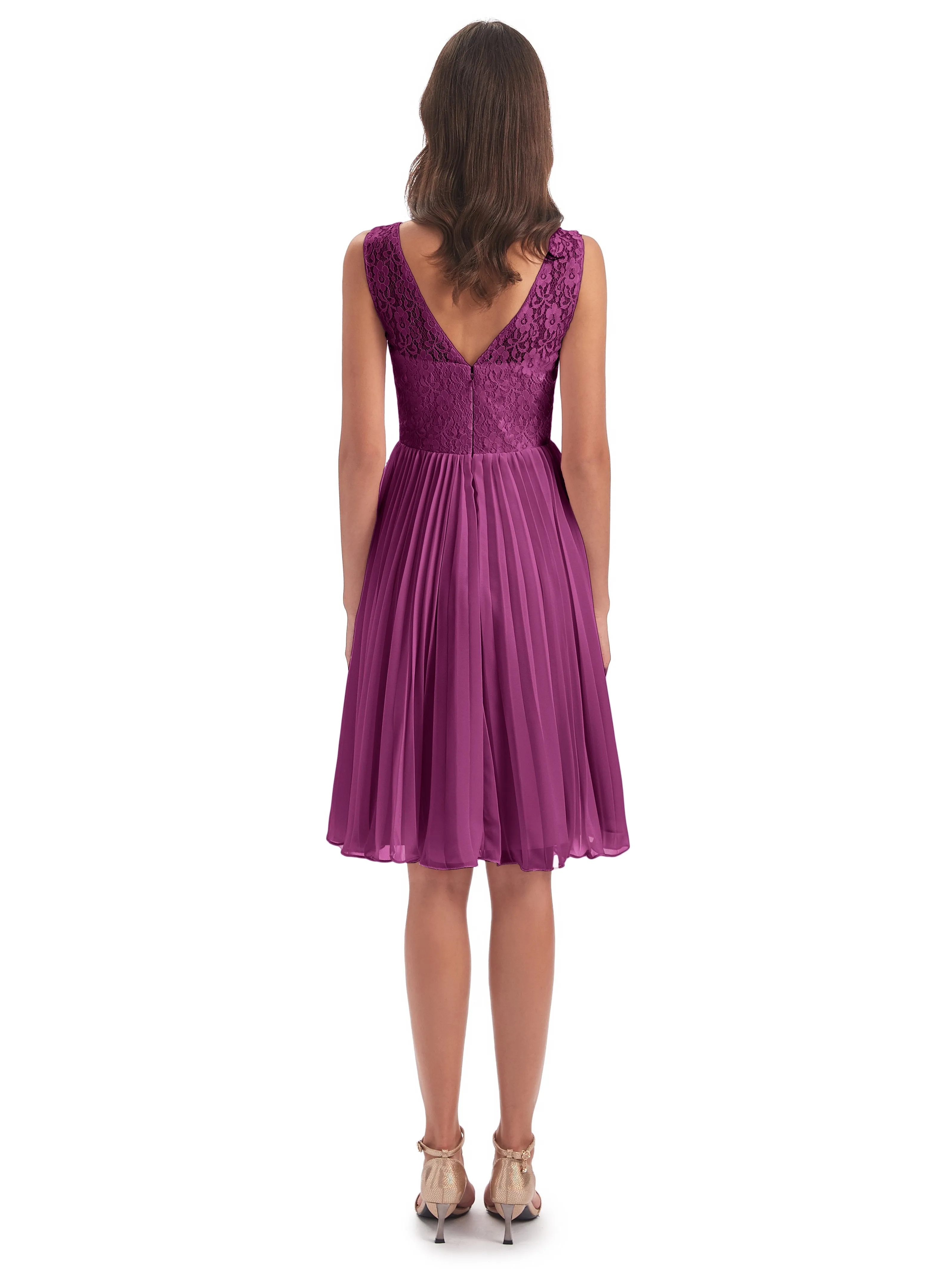 Phoebe Fitted Chiffon/Lace A-line Bateau Short Bridesmaid Dresses