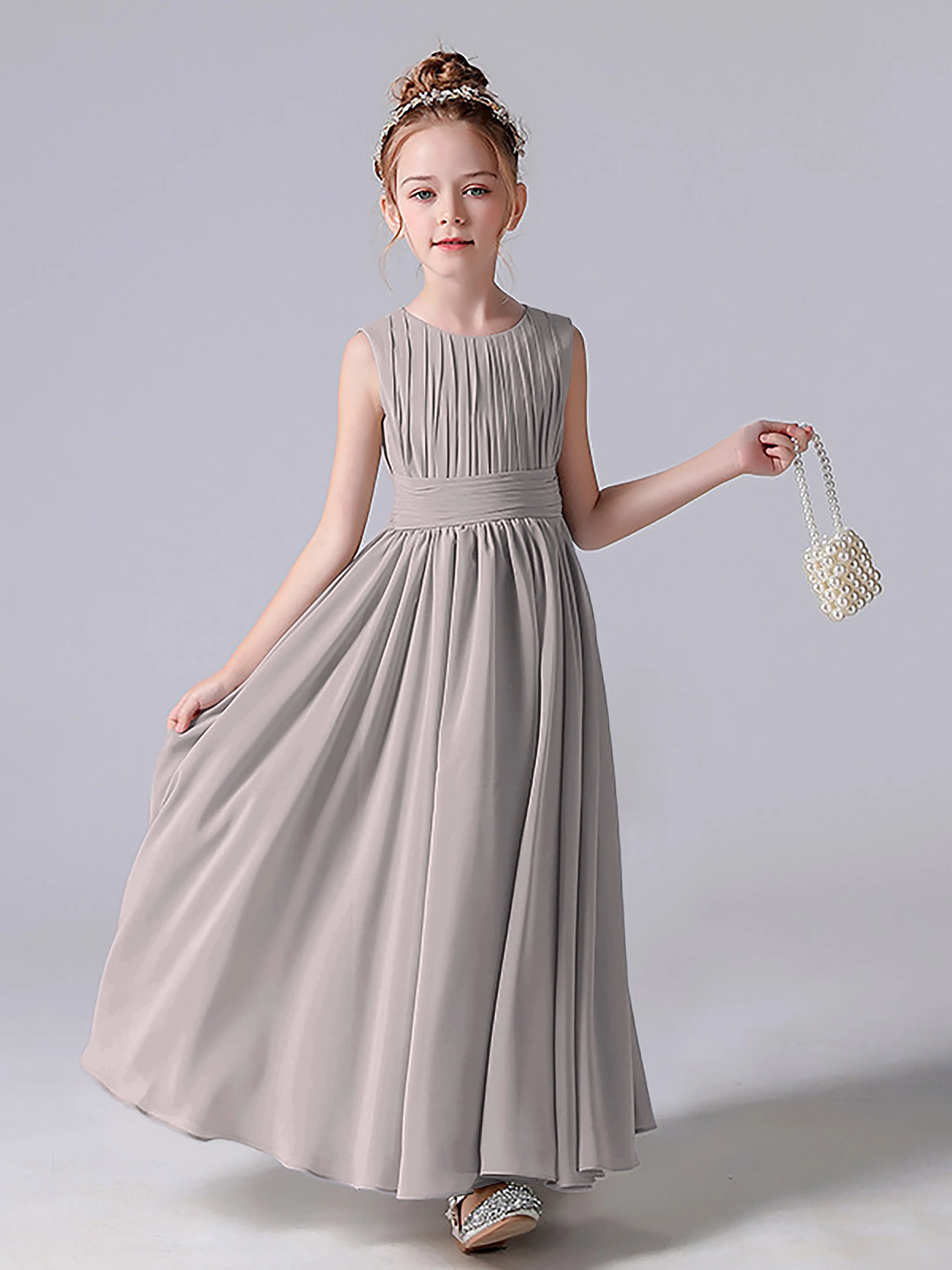 Pleats Scoop Sleeveless Junior Bridesmaid Dress