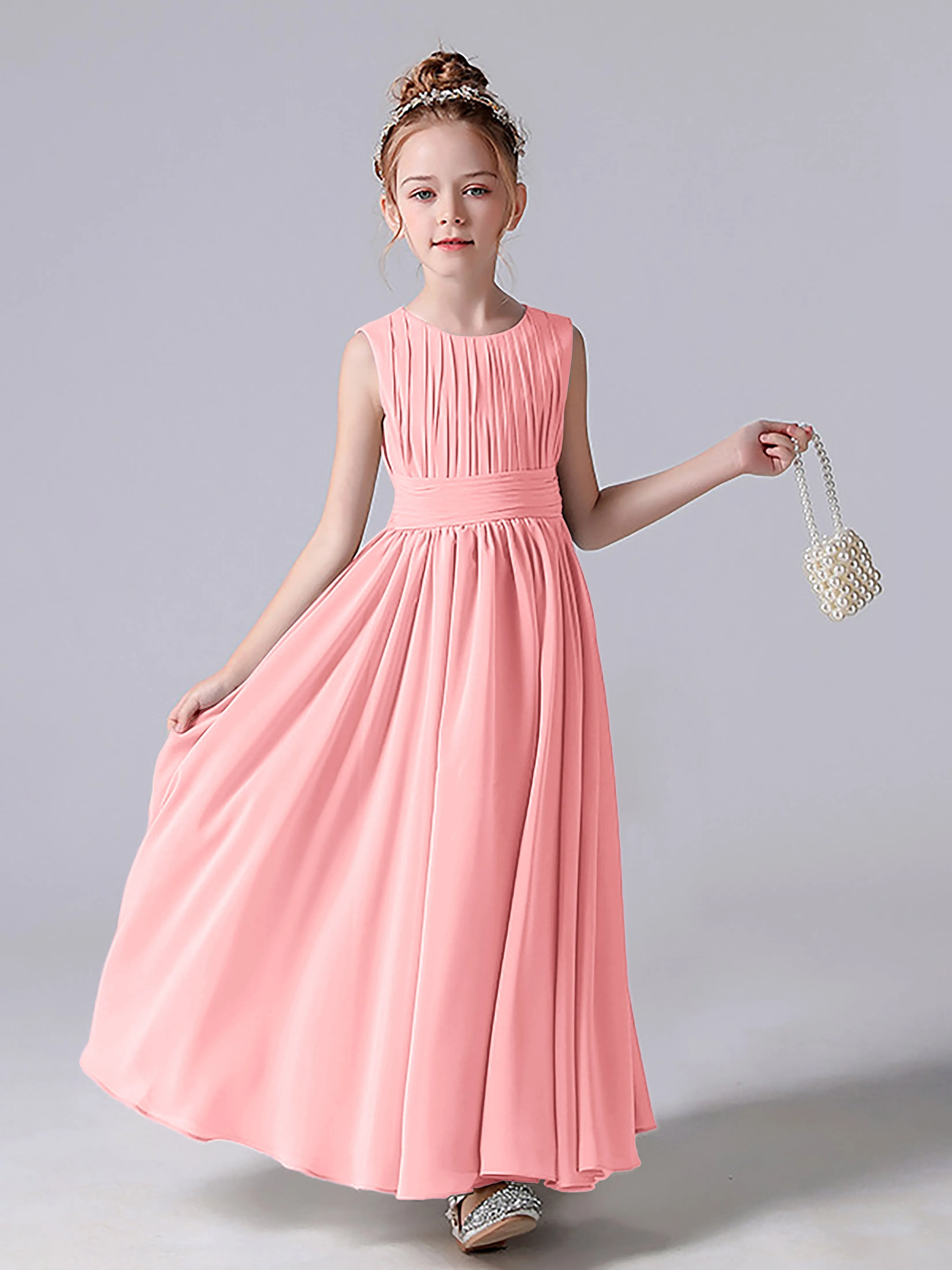 Pleats Scoop Sleeveless Junior Bridesmaid Dress