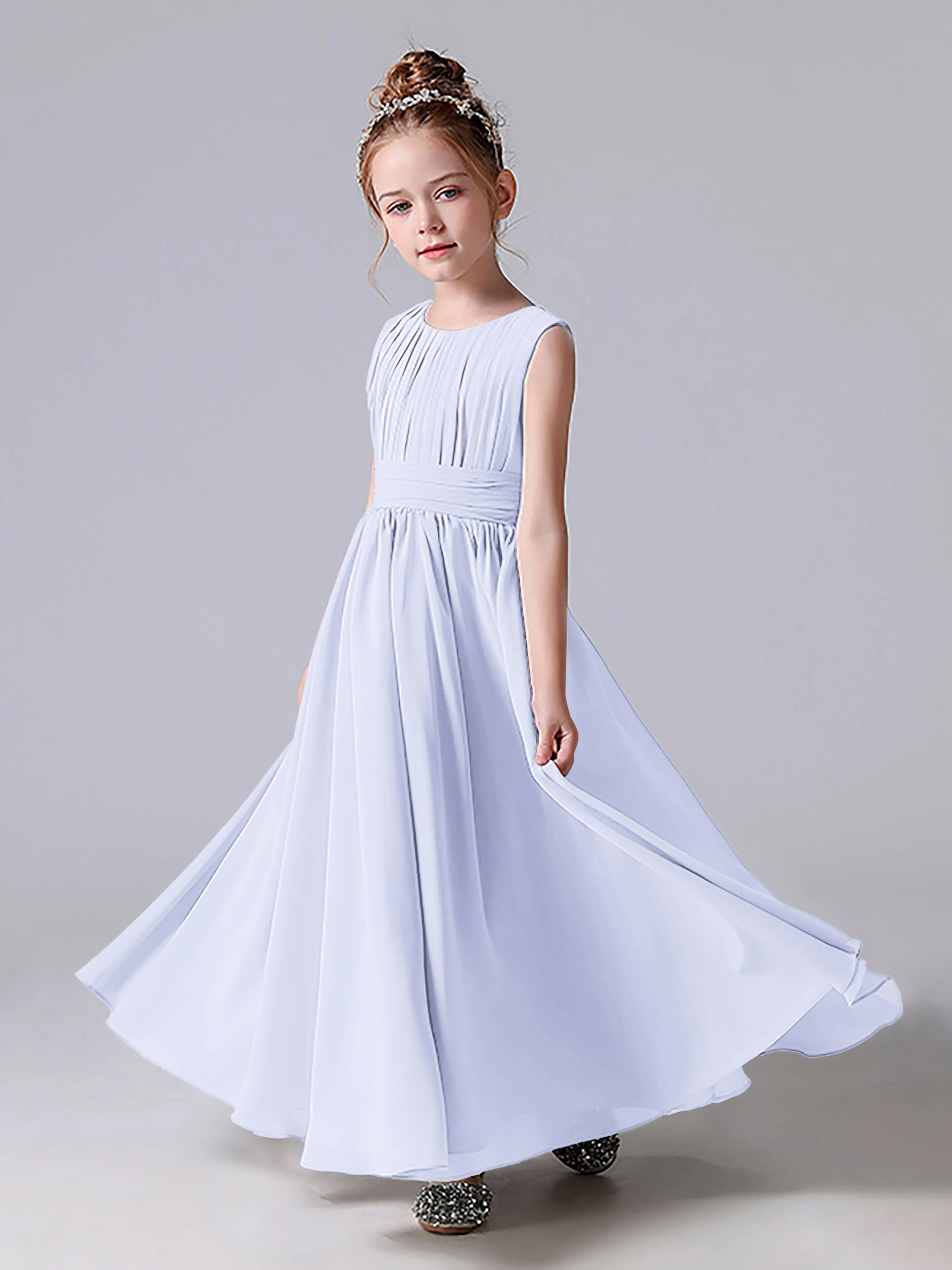 Pleats Scoop Sleeveless Junior Bridesmaid Dress