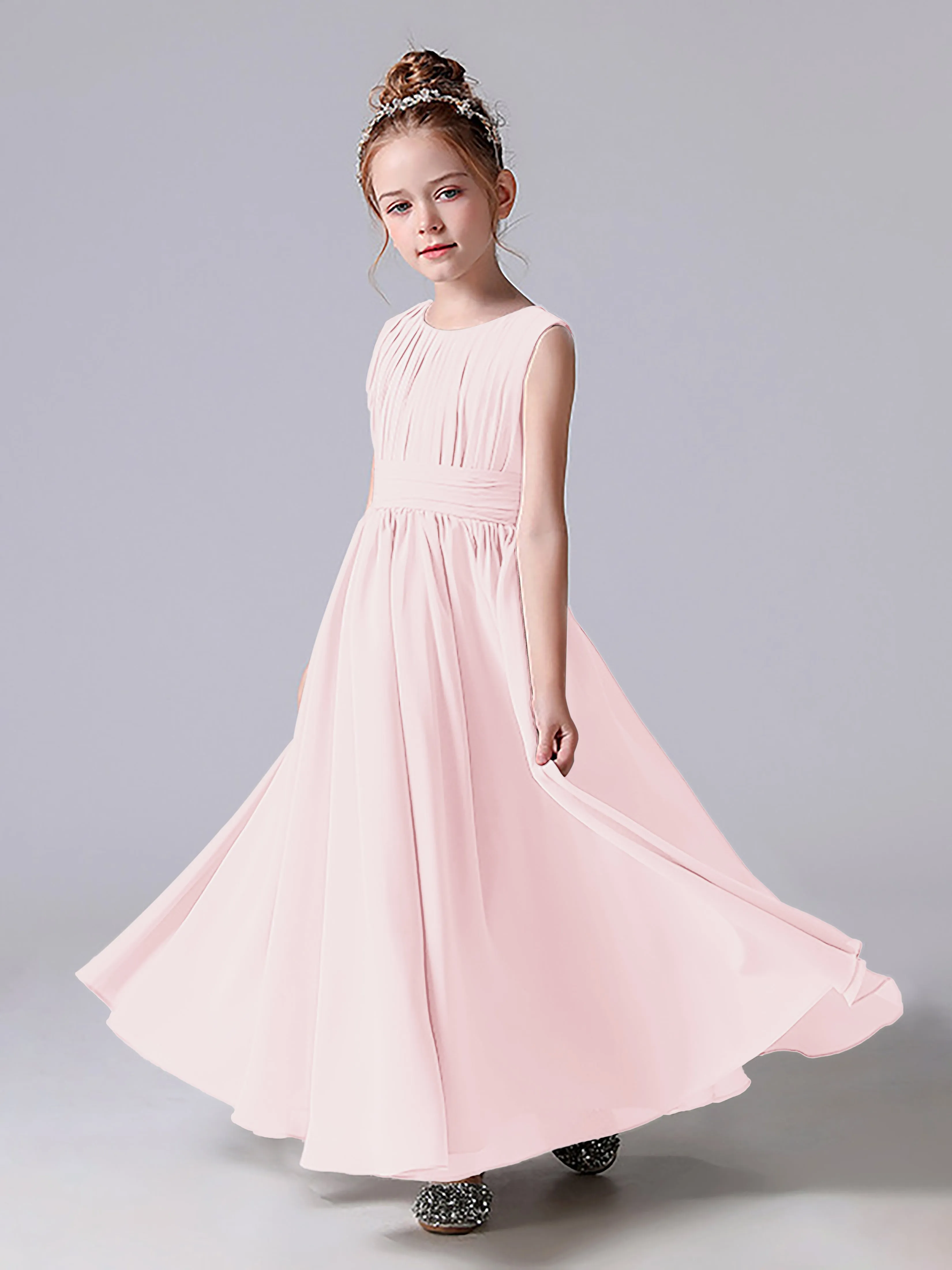 Pleats Scoop Sleeveless Junior Bridesmaid Dress