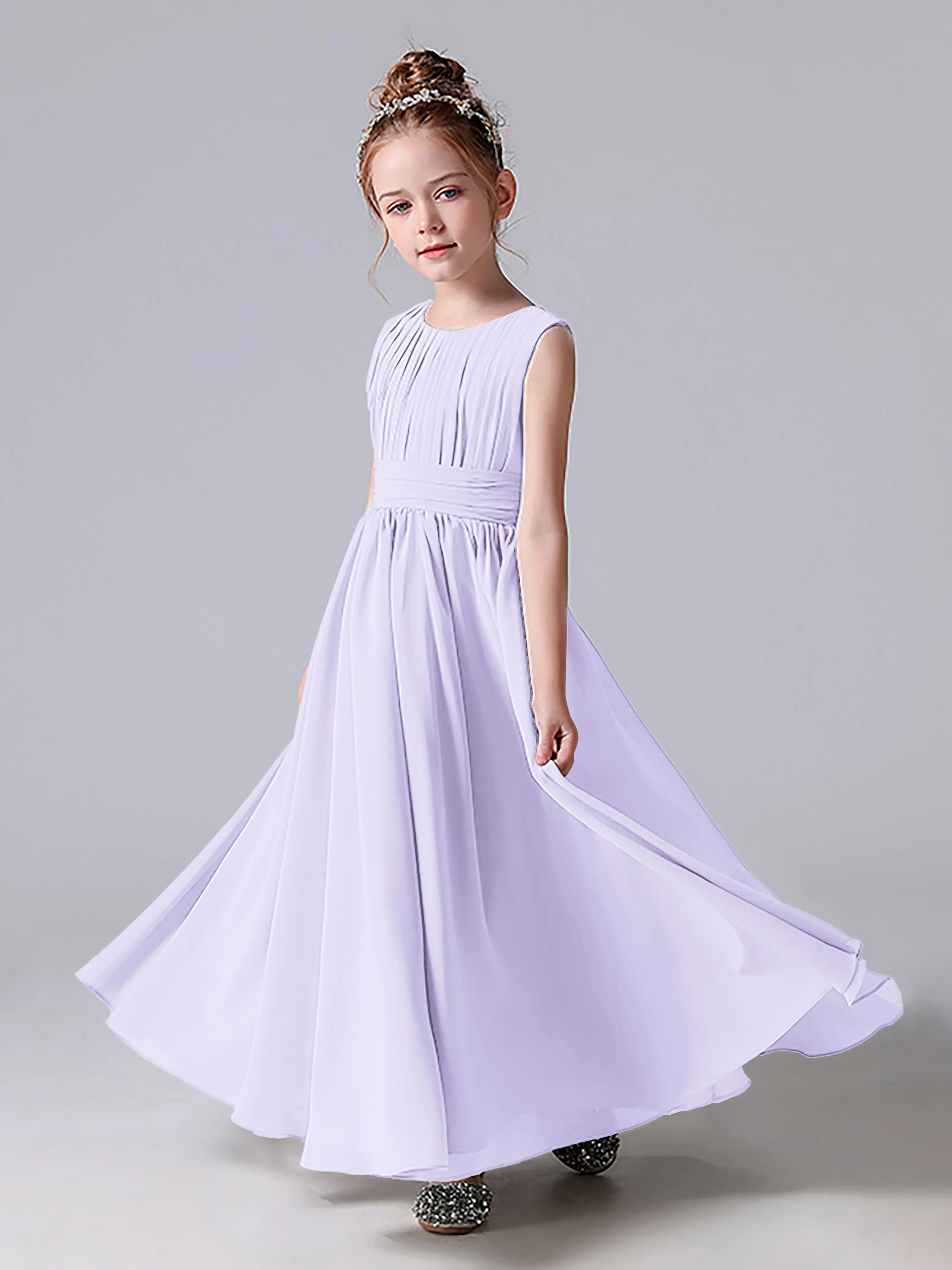 Pleats Scoop Sleeveless Junior Bridesmaid Dress