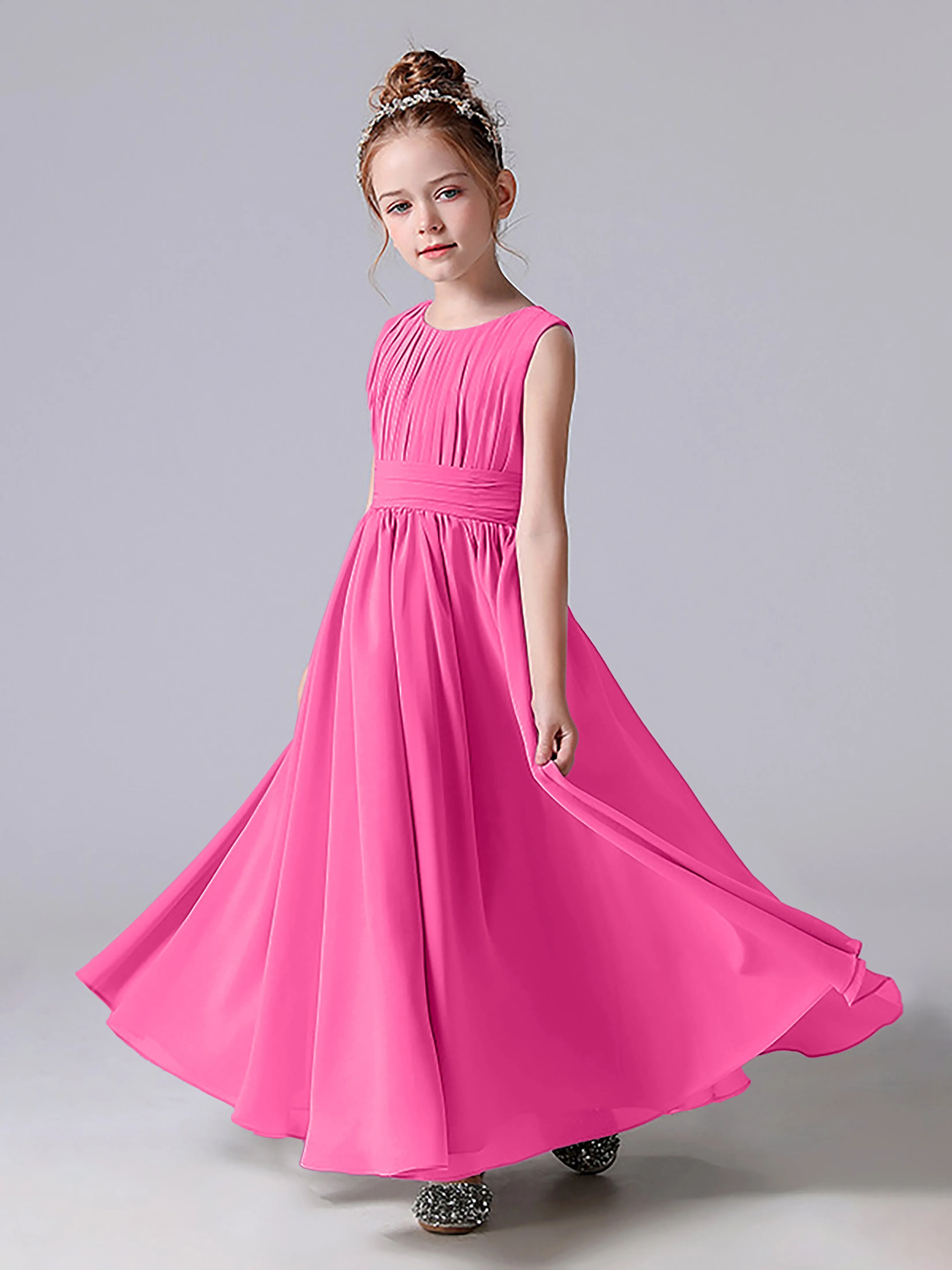 Pleats Scoop Sleeveless Junior Bridesmaid Dress