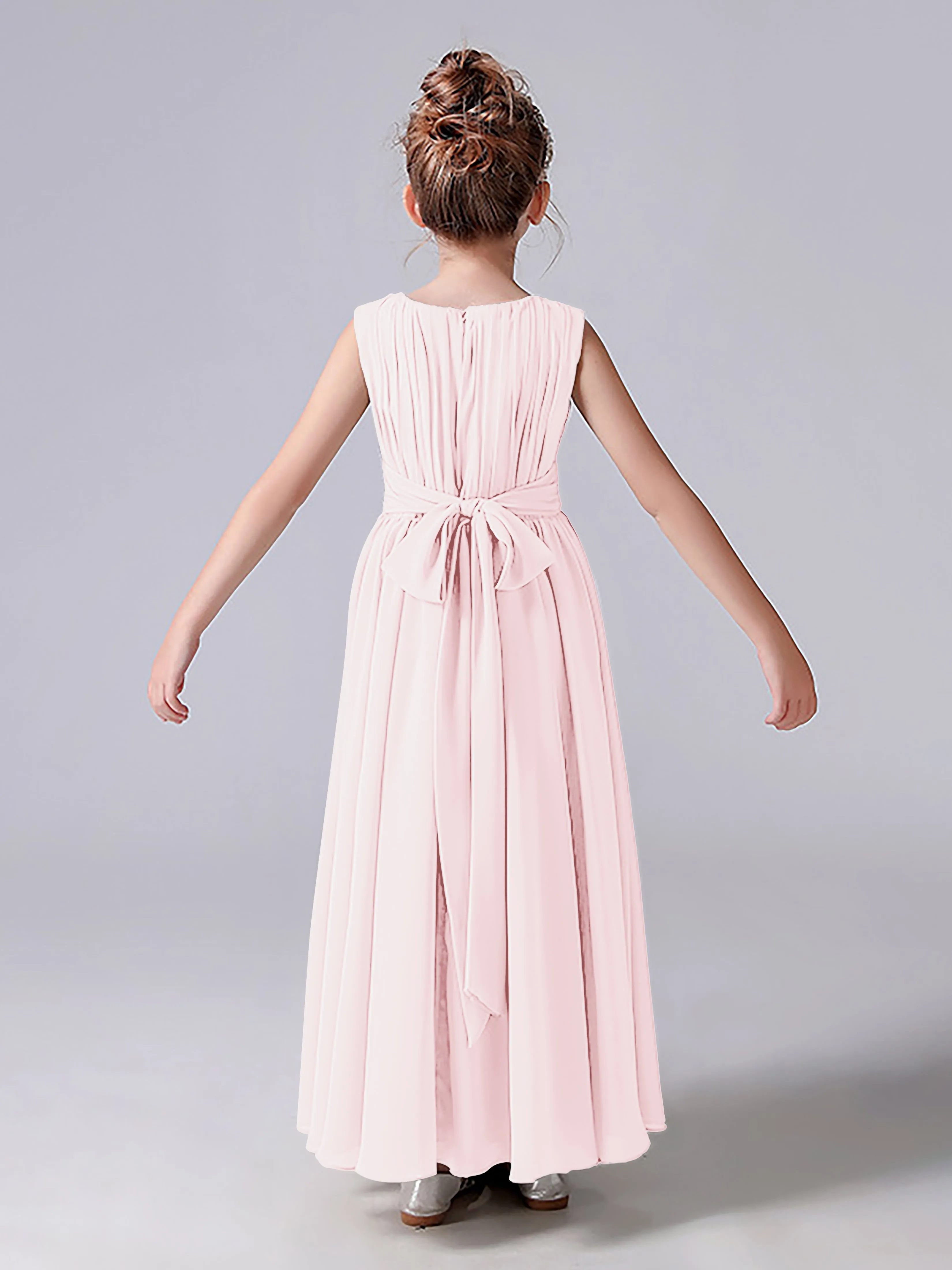 Pleats Scoop Sleeveless Junior Bridesmaid Dress