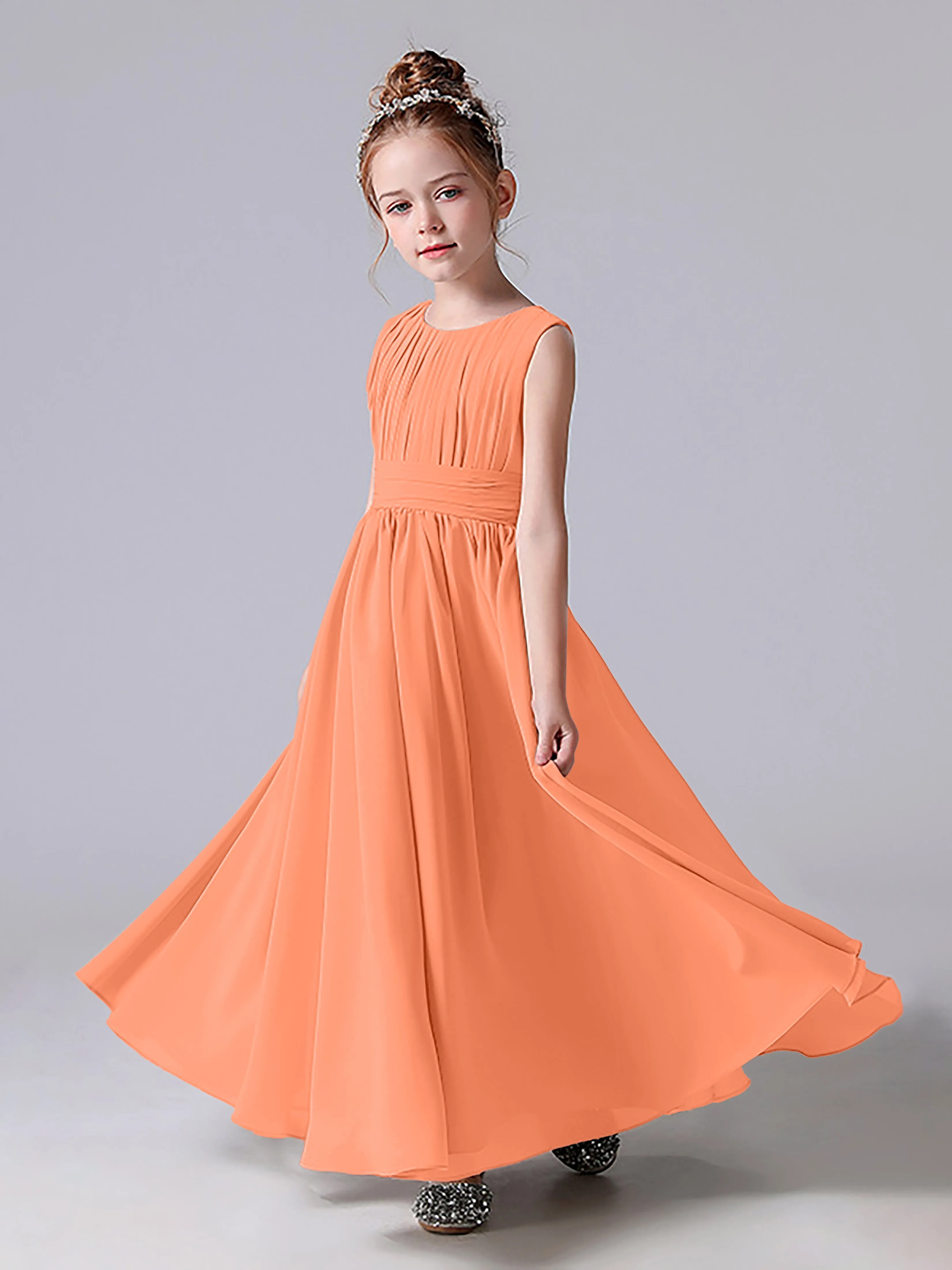 Pleats Scoop Sleeveless Junior Bridesmaid Dress