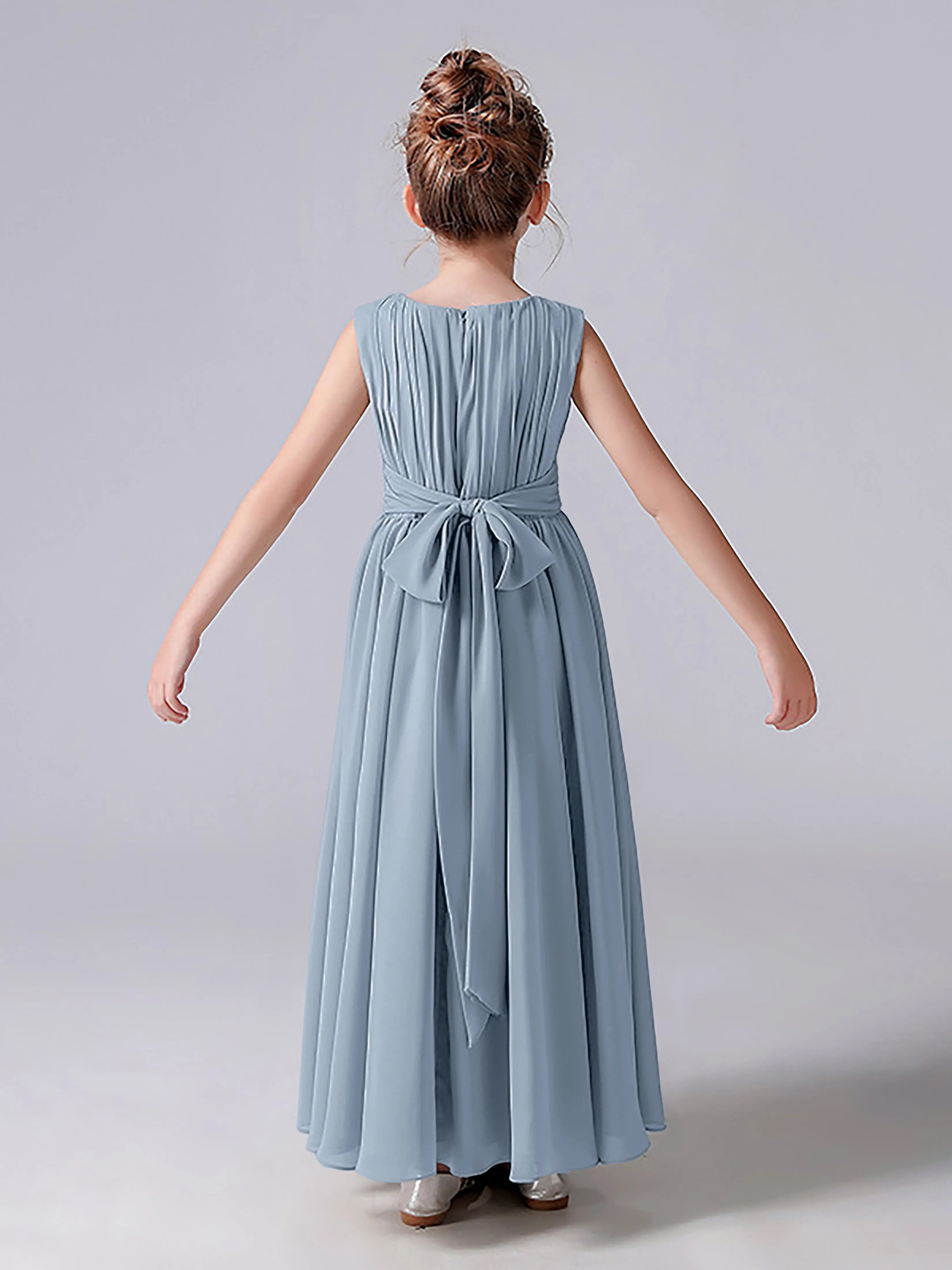 Pleats Scoop Sleeveless Junior Bridesmaid Dress