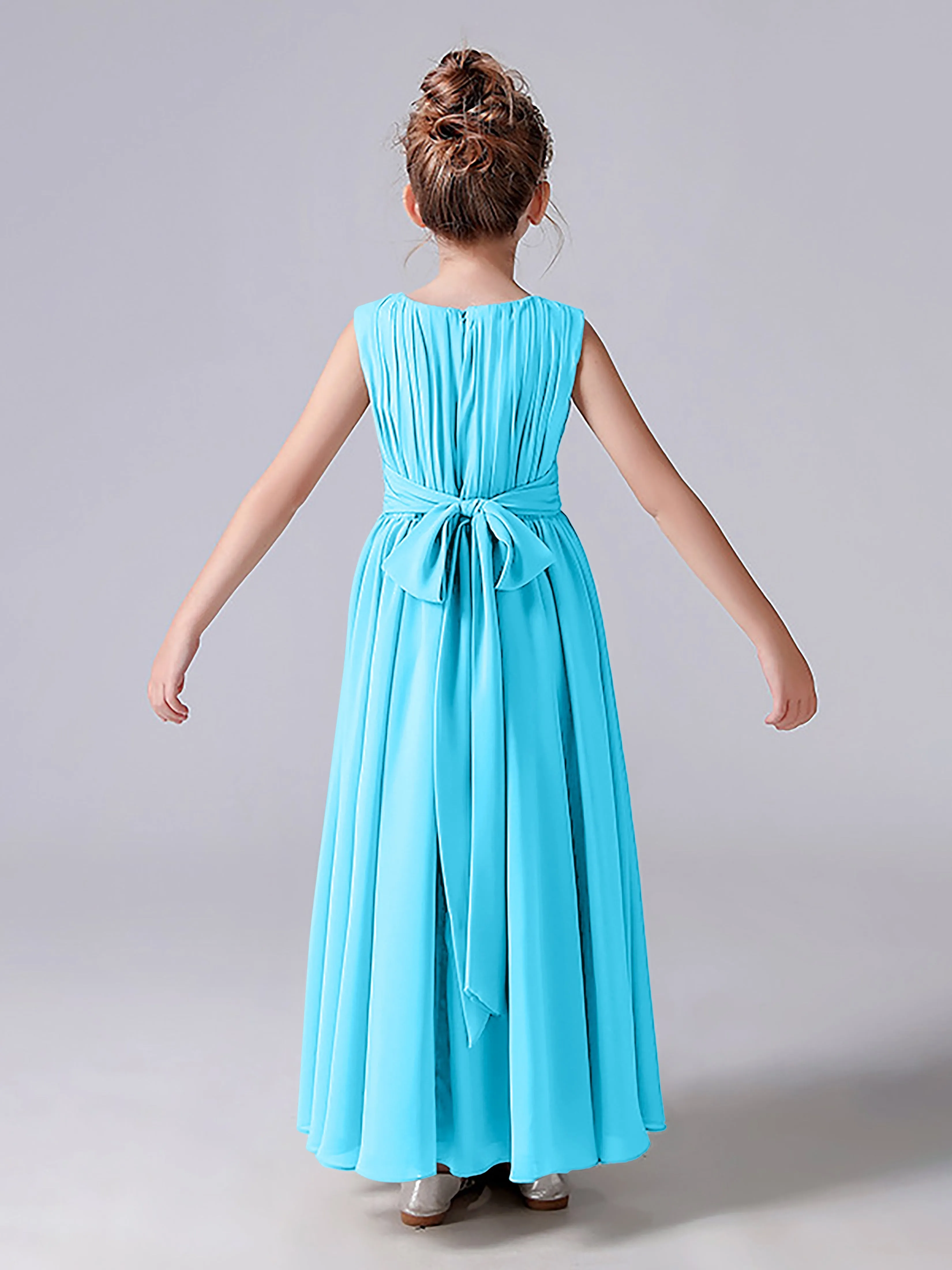 Pleats Scoop Sleeveless Junior Bridesmaid Dress