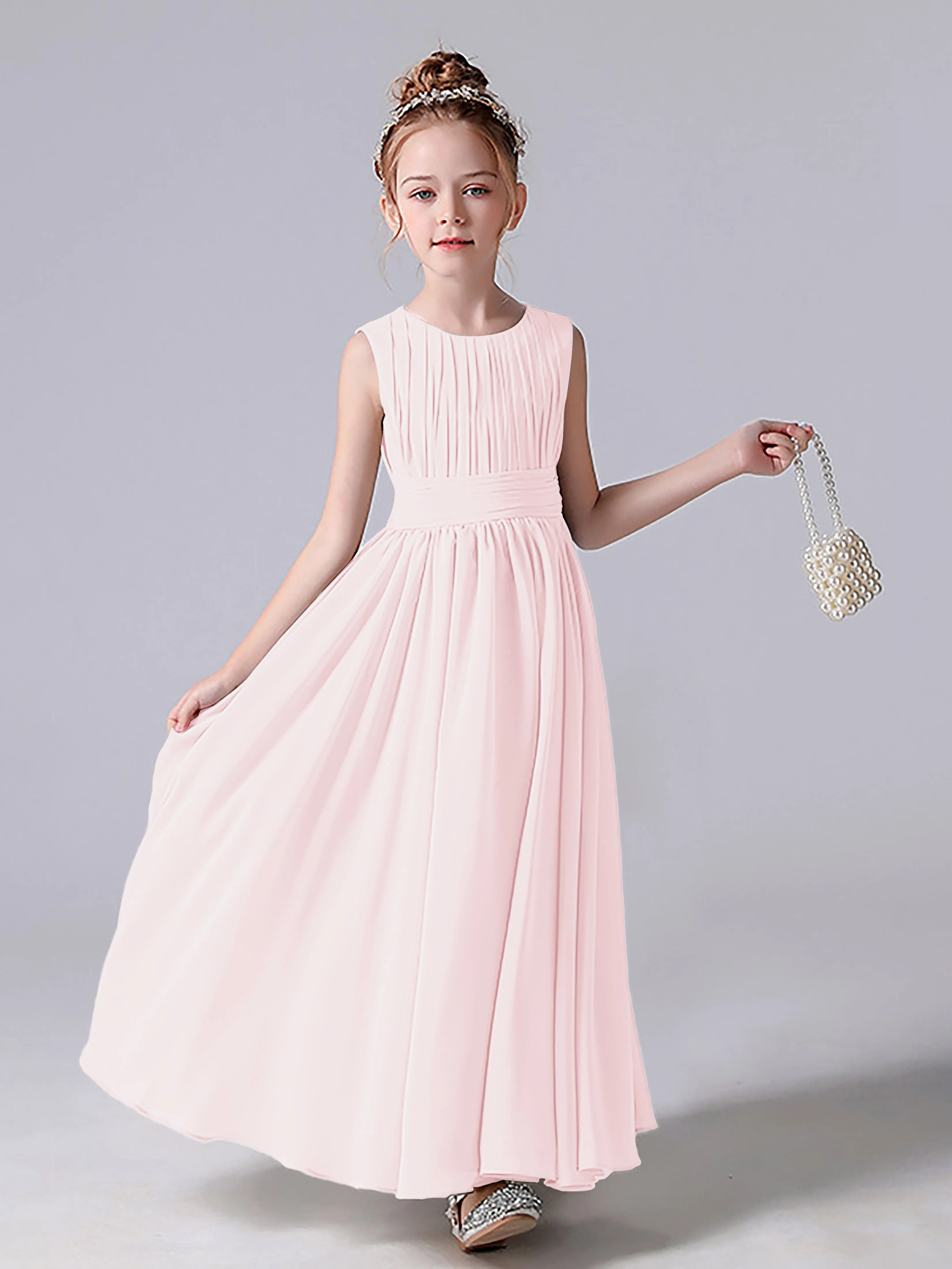 Pleats Scoop Sleeveless Junior Bridesmaid Dress