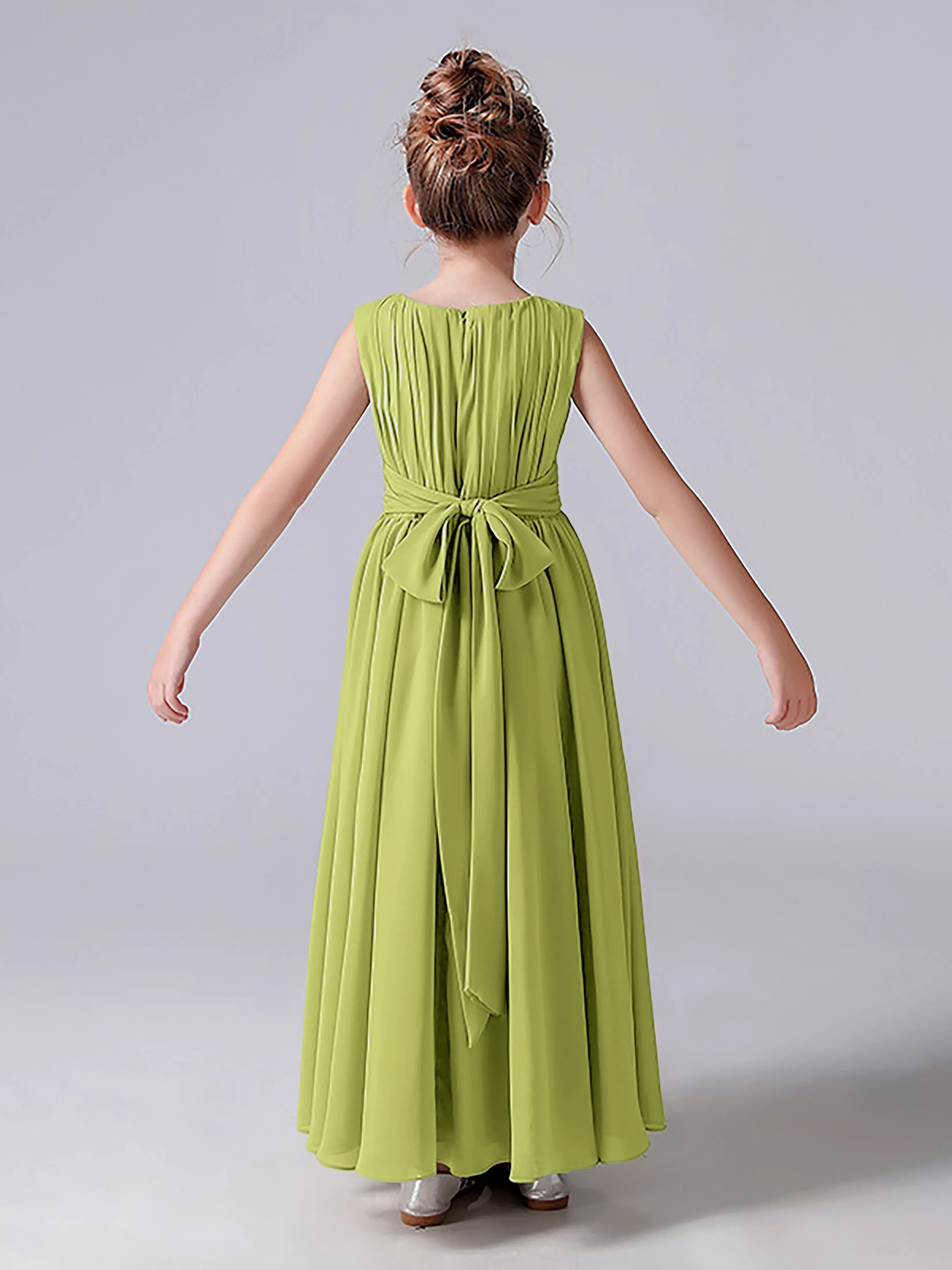 Pleats Scoop Sleeveless Junior Bridesmaid Dress