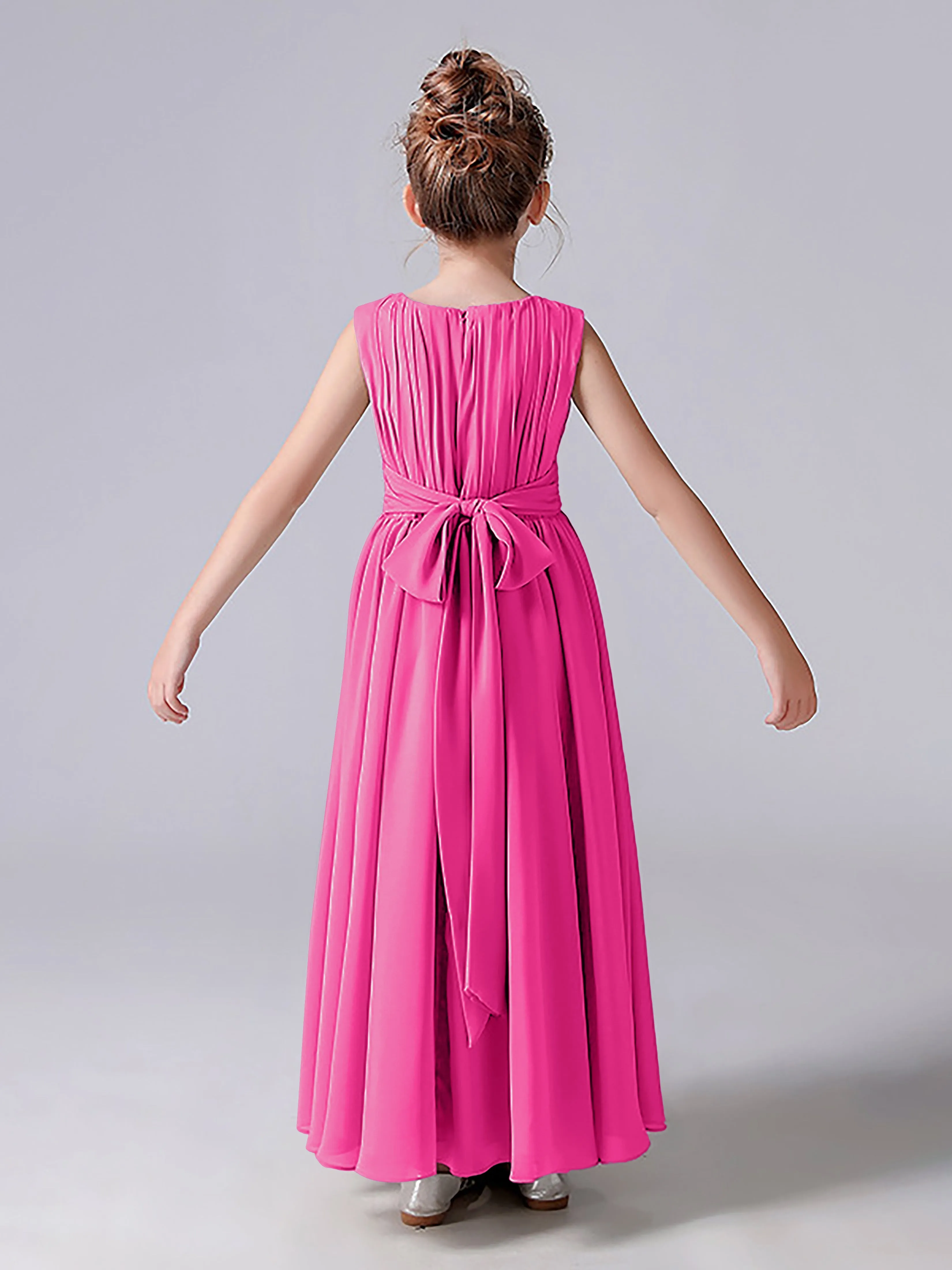 Pleats Scoop Sleeveless Junior Bridesmaid Dress