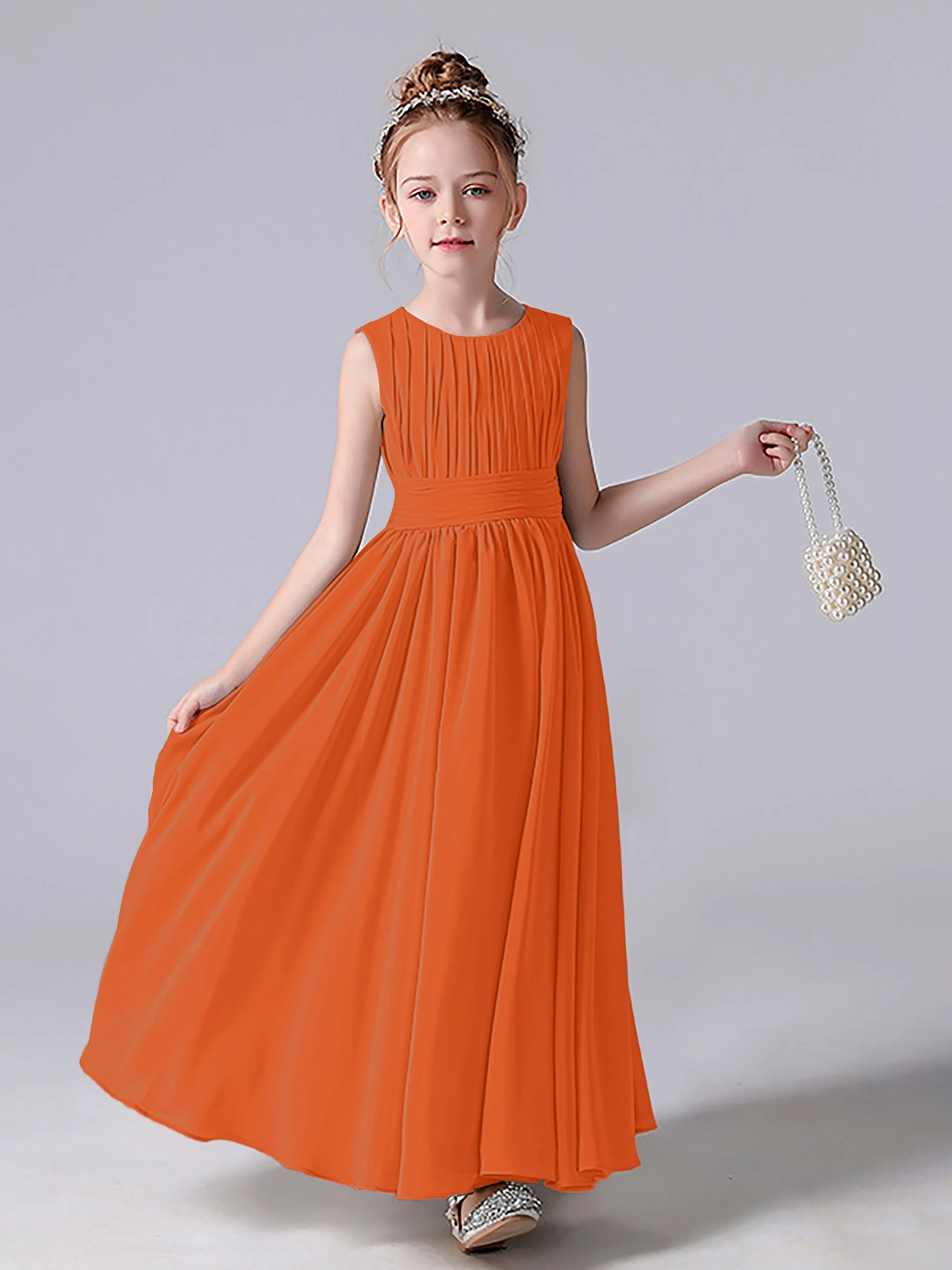 Pleats Scoop Sleeveless Junior Bridesmaid Dress