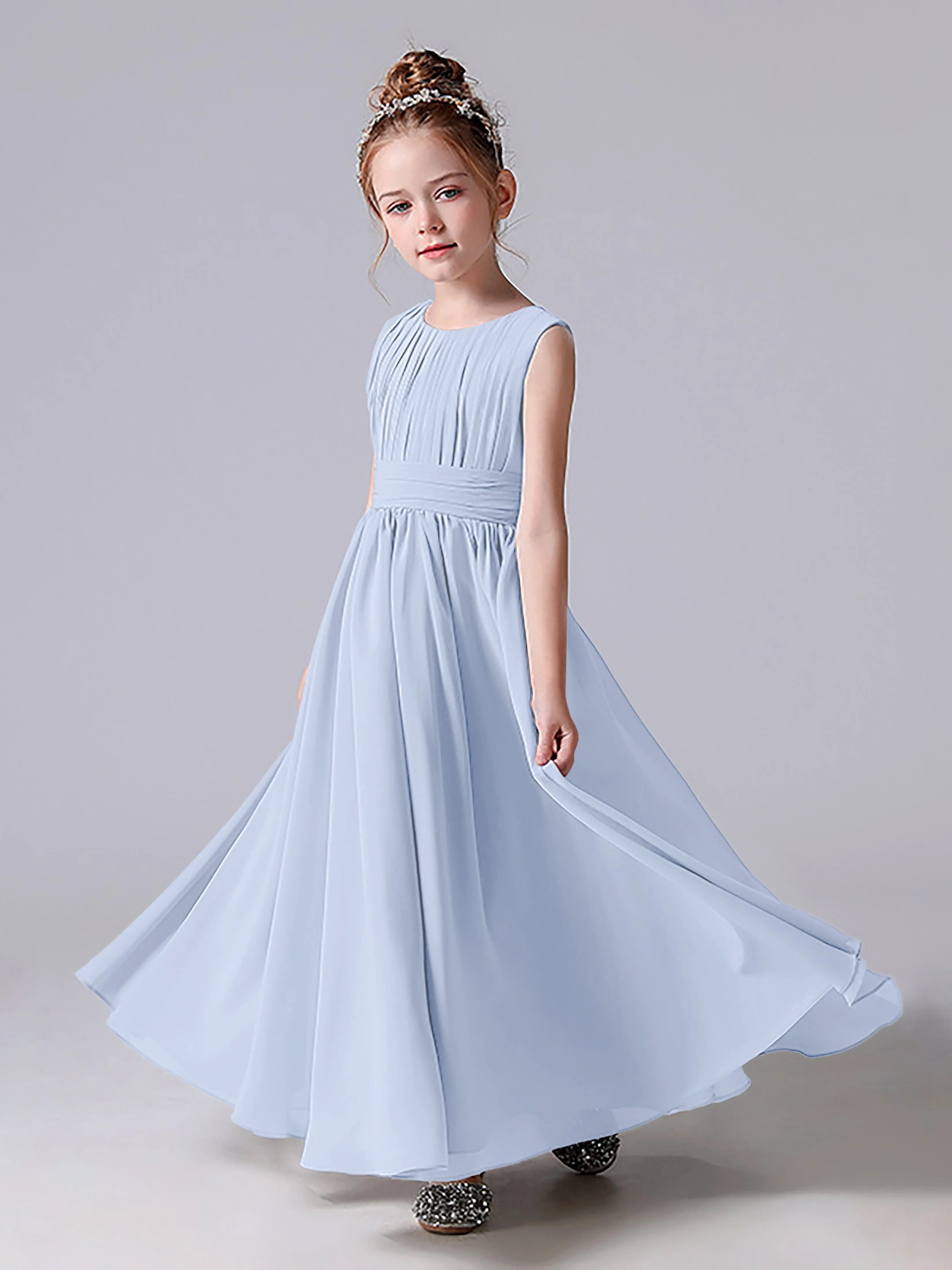 Pleats Scoop Sleeveless Junior Bridesmaid Dress