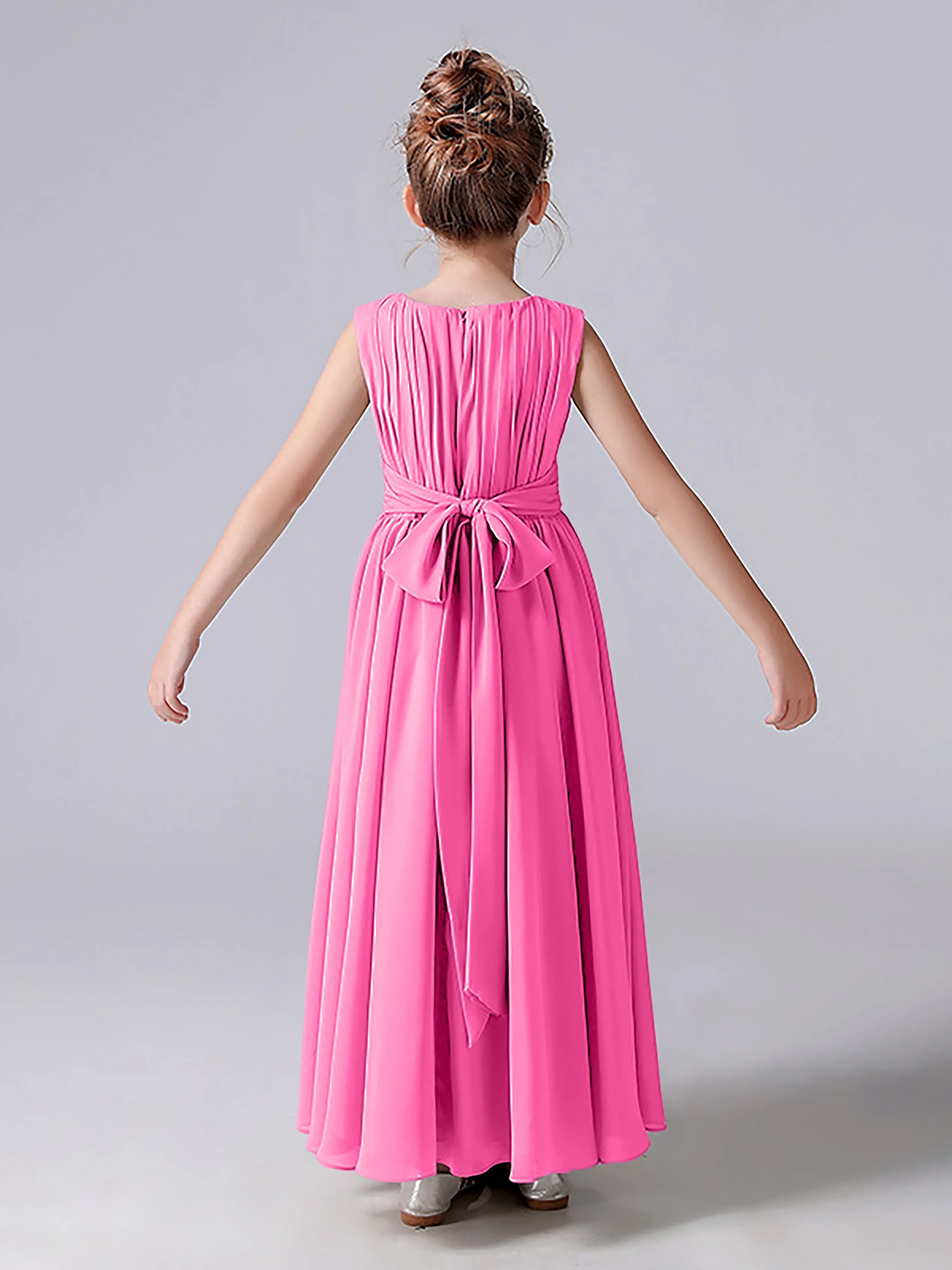 Pleats Scoop Sleeveless Junior Bridesmaid Dress