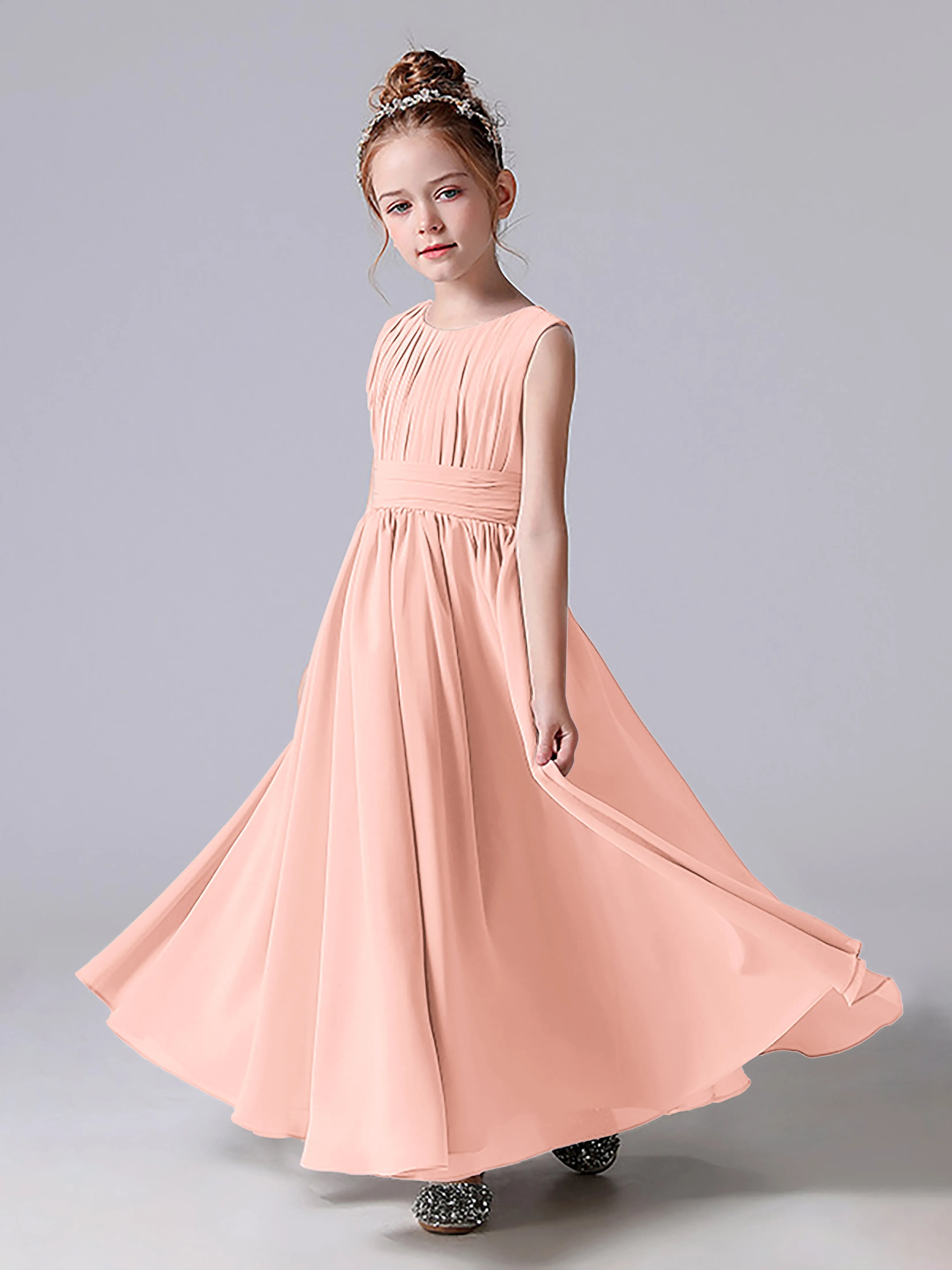 Pleats Scoop Sleeveless Junior Bridesmaid Dress