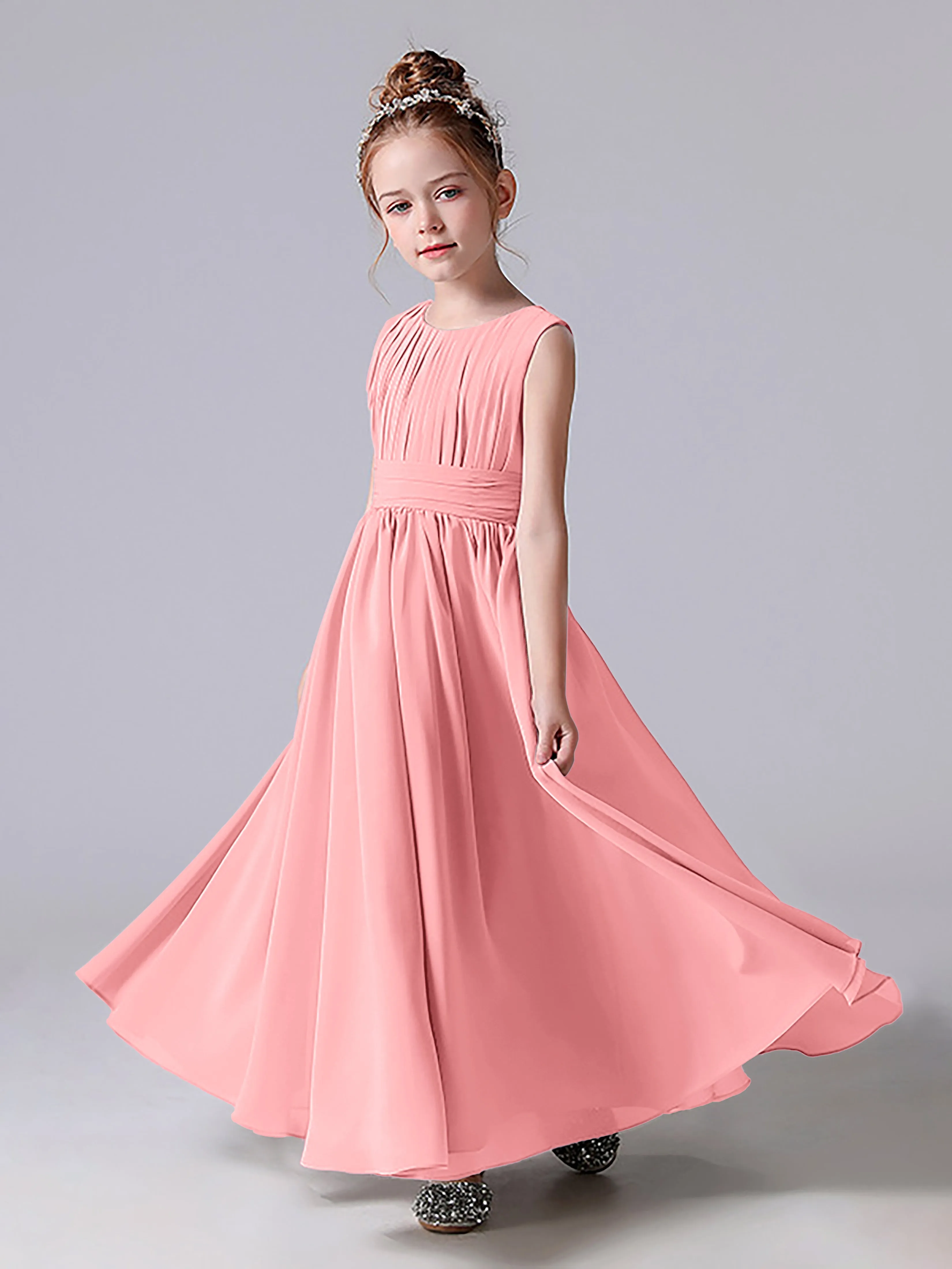 Pleats Scoop Sleeveless Junior Bridesmaid Dress